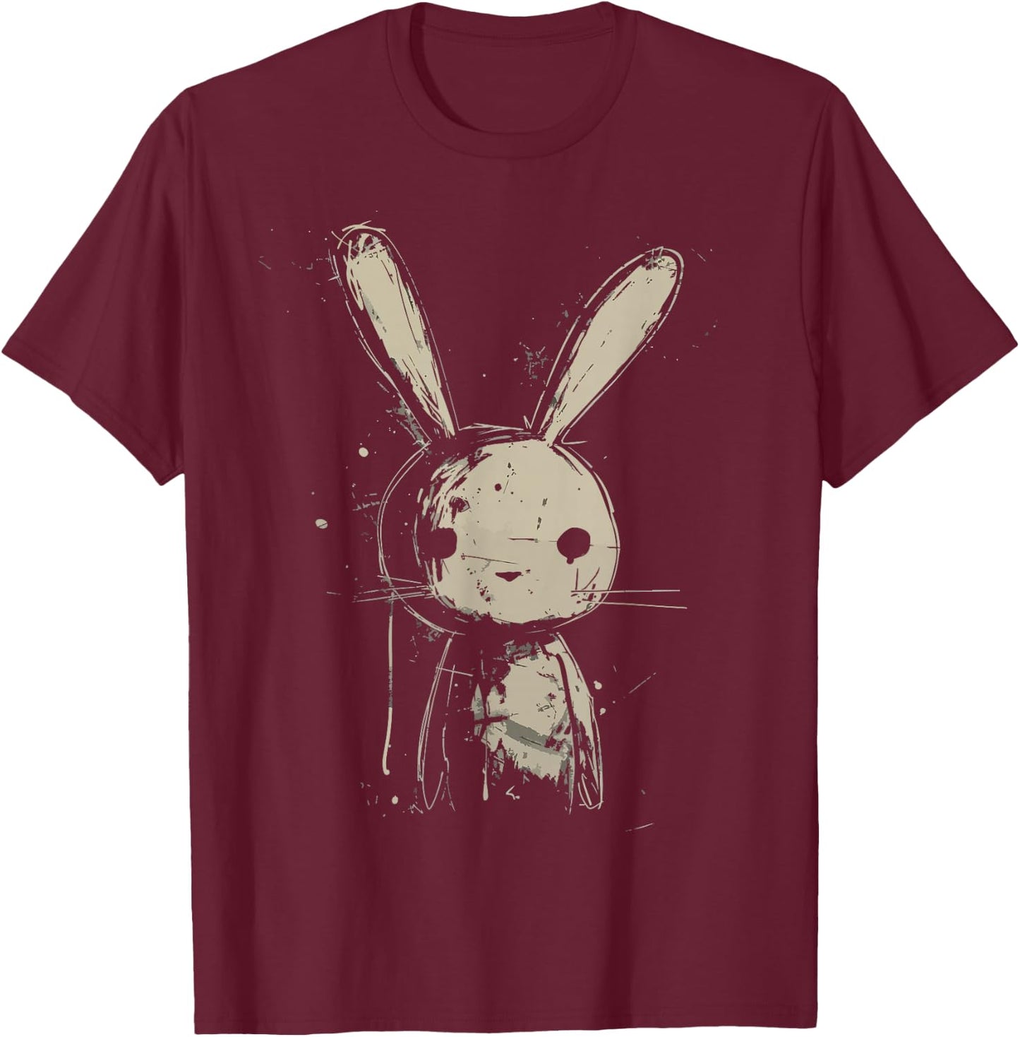 Grunge Bunny Creepy Cute Rabbit Goth Alt Scary Sad Aesthetic T-Shirt - T-Shirt | Maroon