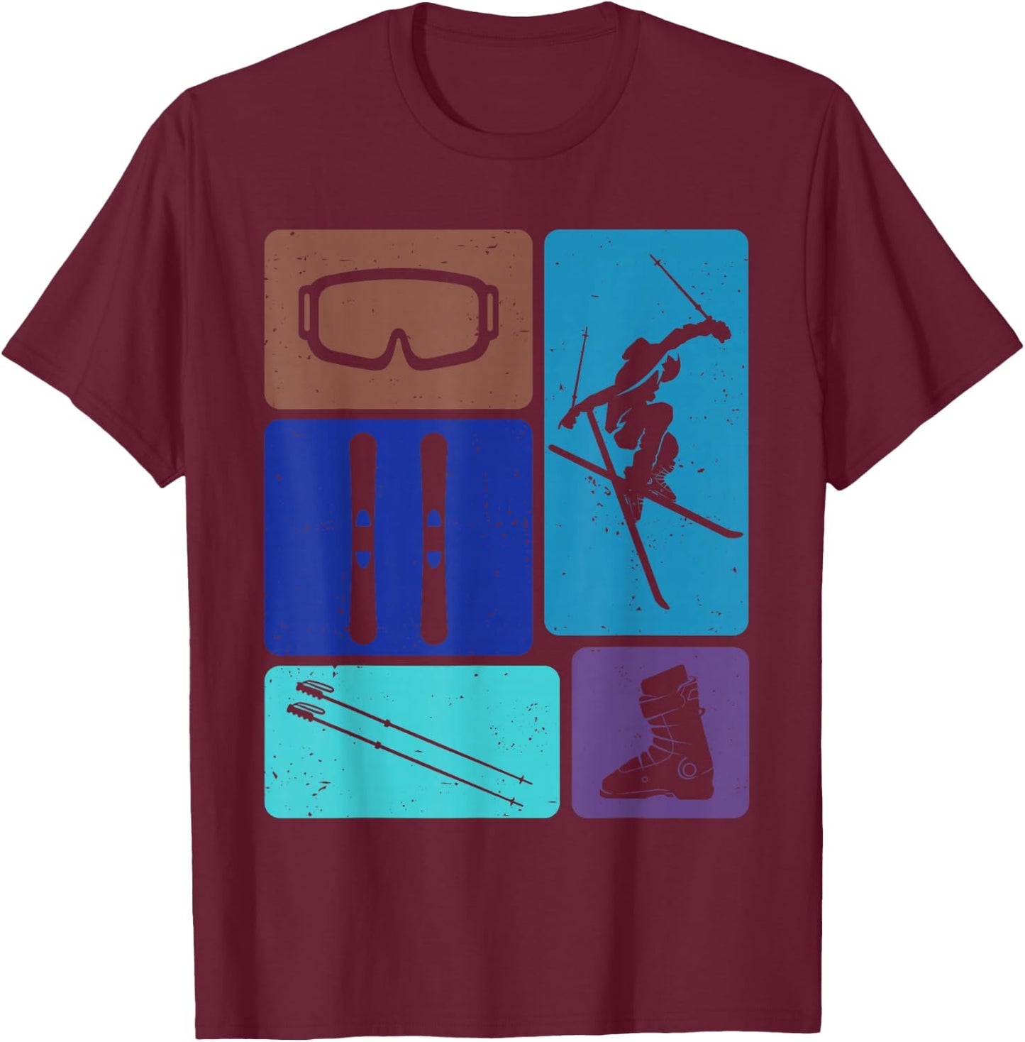 Funny Skiing Ski Snow Adventure Winter Sports Lovers Outfit T-Shirt - T-Shirt | Maroon