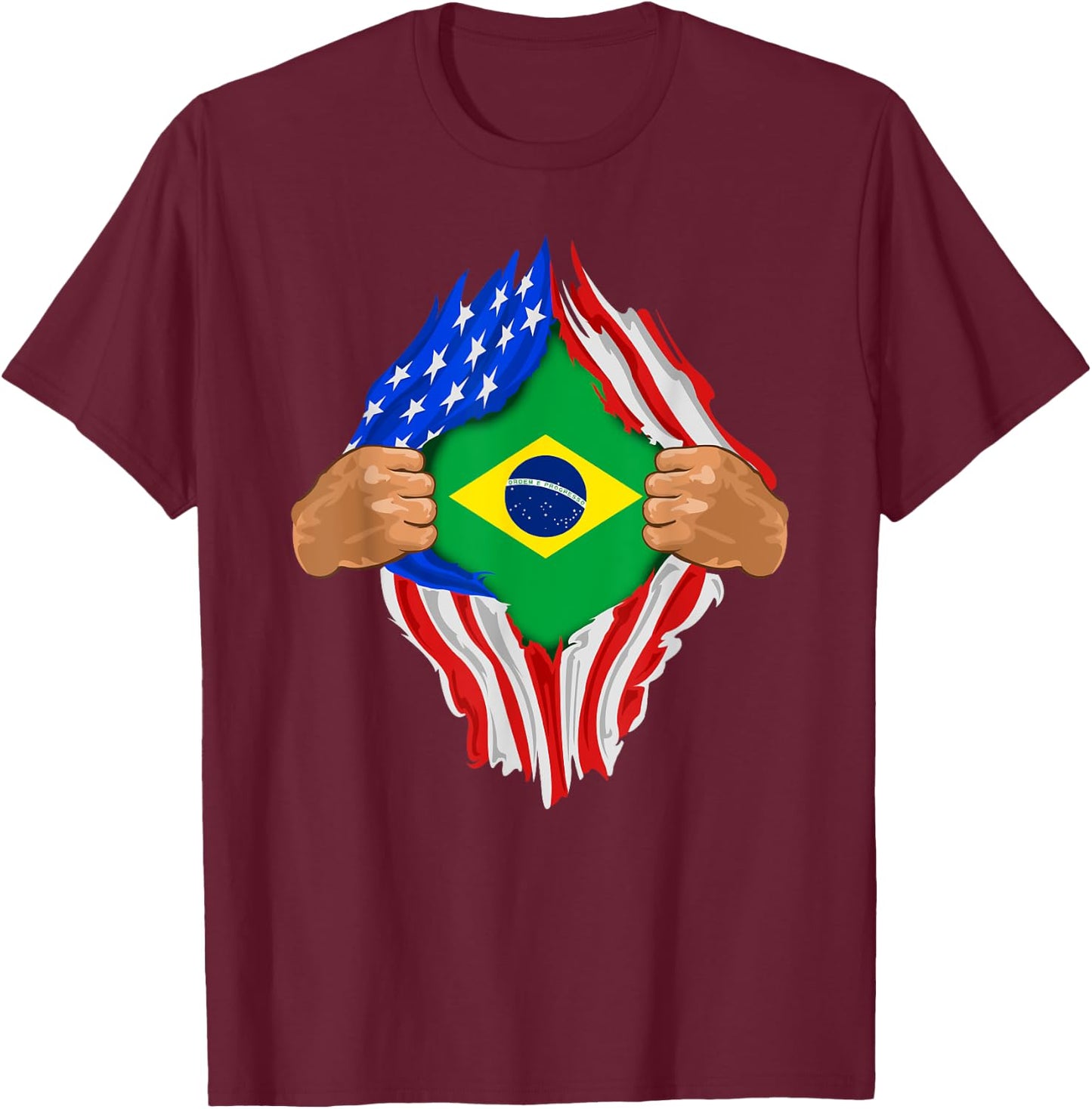 Brazilian Blood Inside Me | Brazil Flag Gift T-Shirt - T-Shirt | Maroon