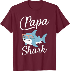 Papa Shark Funny Matching Family Grandpa T-Shirt - T-Shirt | Maroon