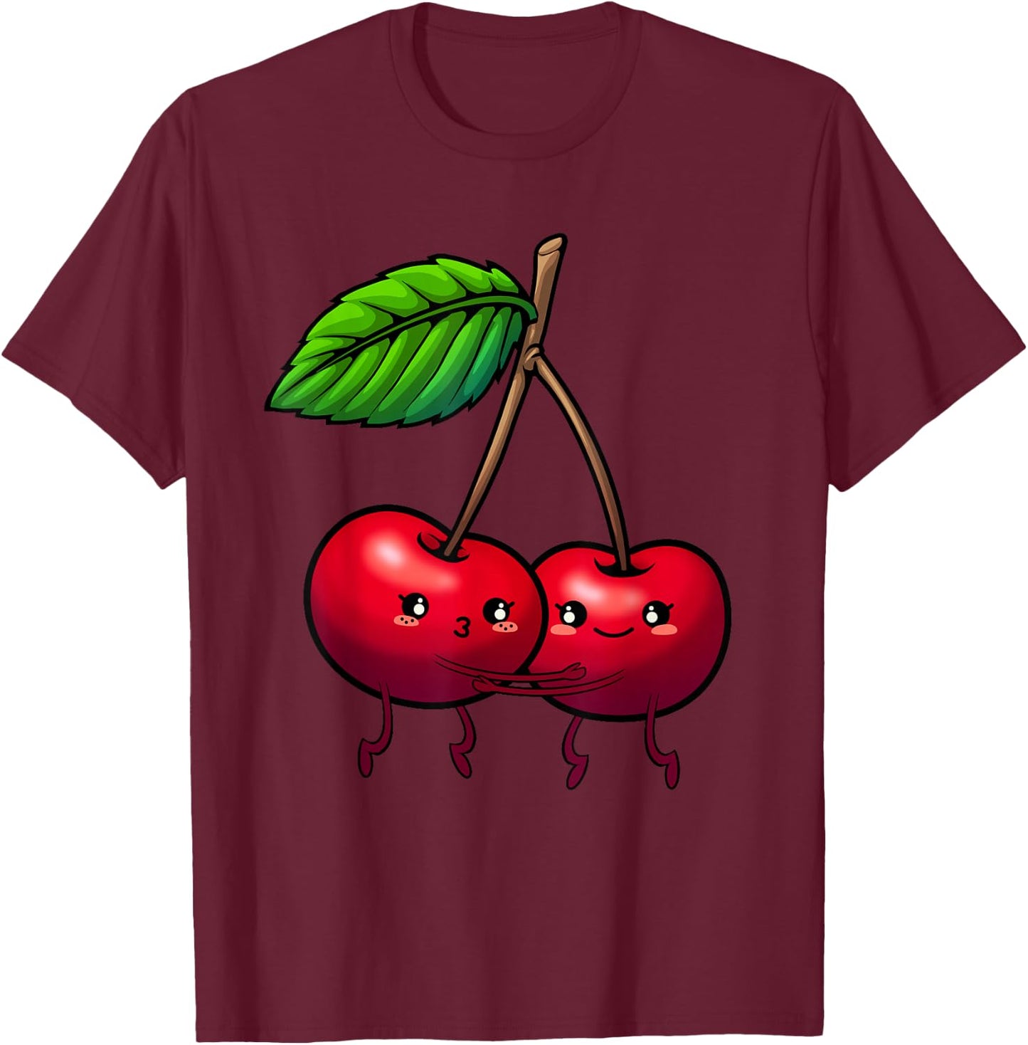 Cute Cherry Graphic Women Kids Red Cherries Print T-Shirt - T-Shirt | Maroon
