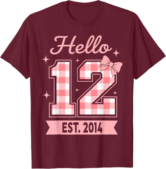 Hello Twelve Est 2014 Coquette 12th Birthday Girl T-Shirt - T-Shirt | Maroon
