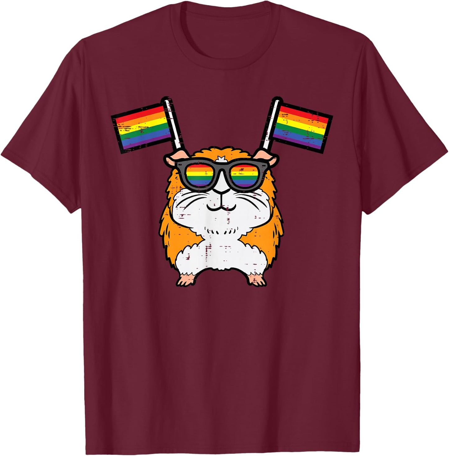 Gay Guinea Pig Rainbow Flag LGBT Pride Month Men Women Kids T-Shirt - T-Shirt | Maroon