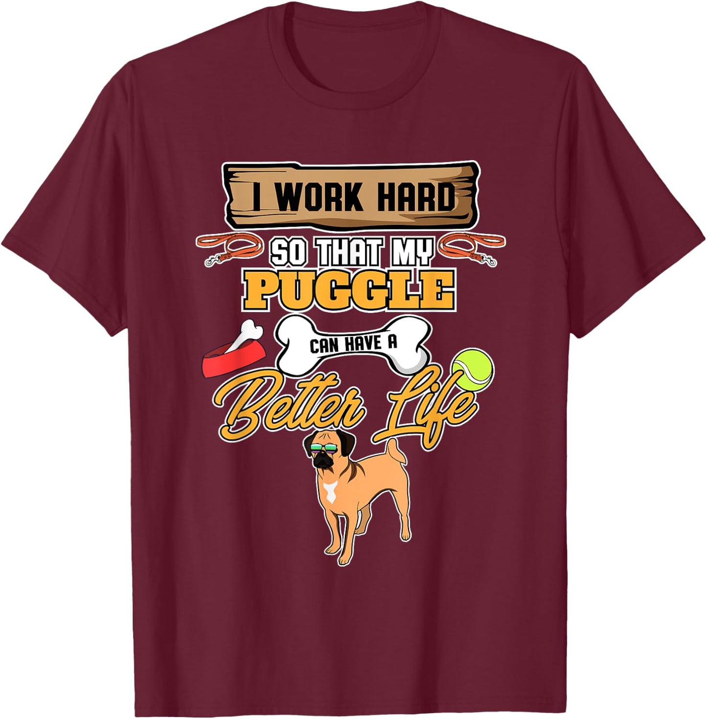 Puggle Lover I Dog Lover I Funny Puggle T-Shirt - T-Shirt | Maroon