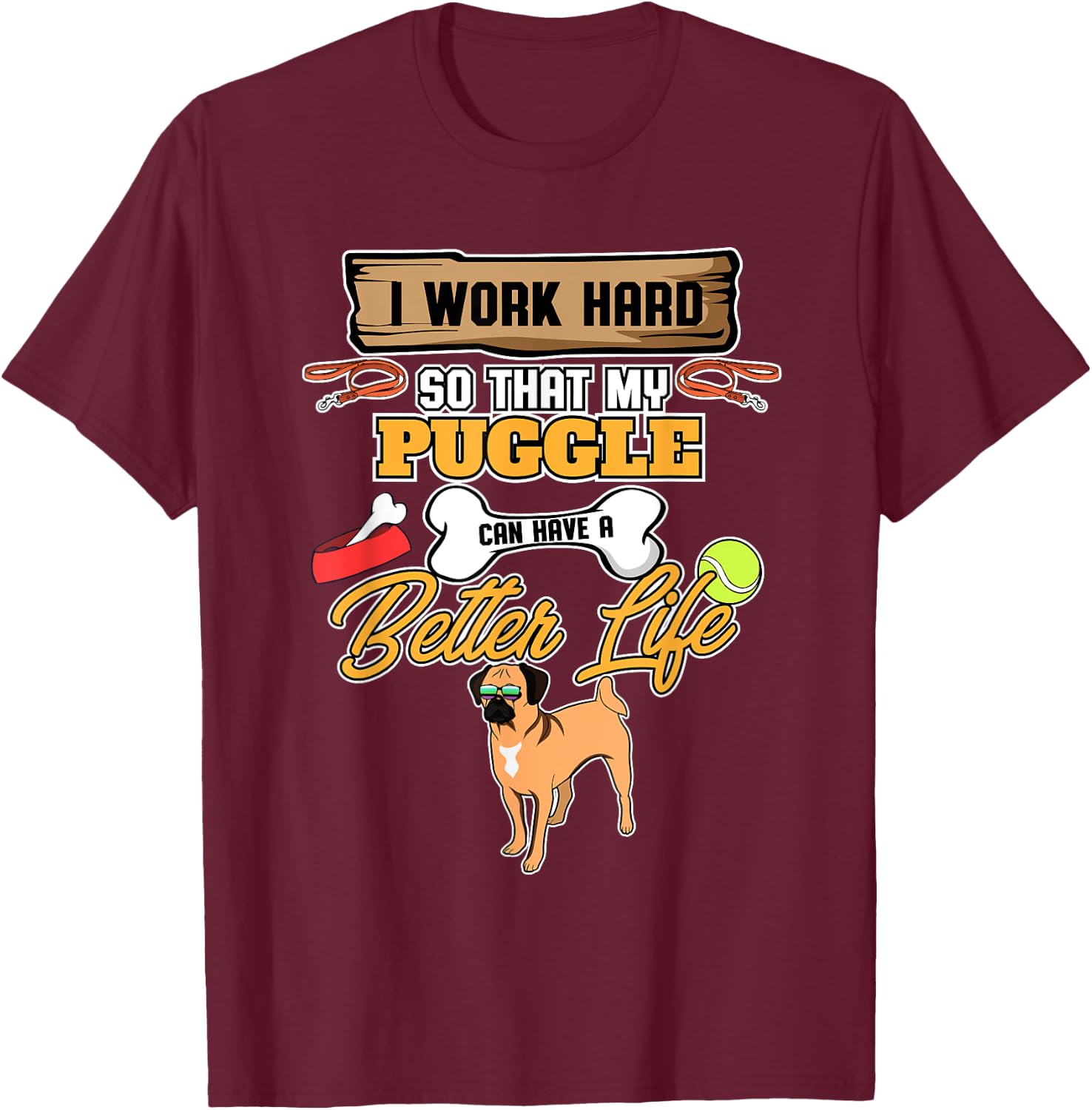 Puggle Lover I Dog Lover I Funny Puggle T-Shirt - T-Shirt | Maroon