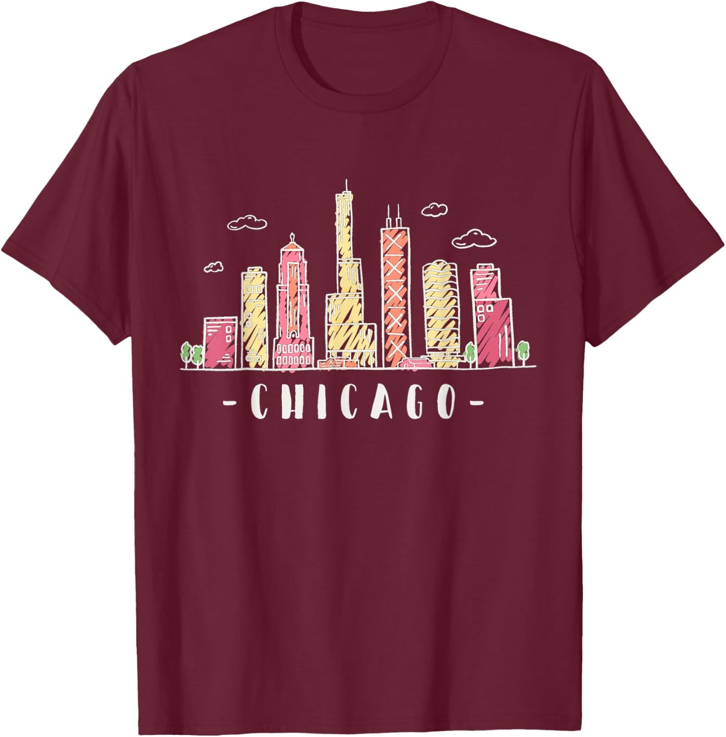 Chicago Skyline Illinois Vintage T-Shirt - T-Shirt | Maroon