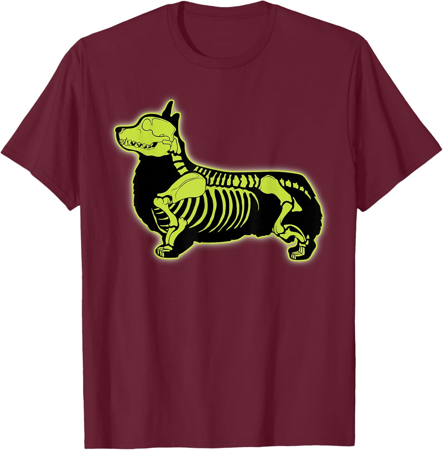 Corgi Skeleton Halloween Men Women Dog Lovers Rib Cage X-ray T-Shirt - T-Shirt | Maroon