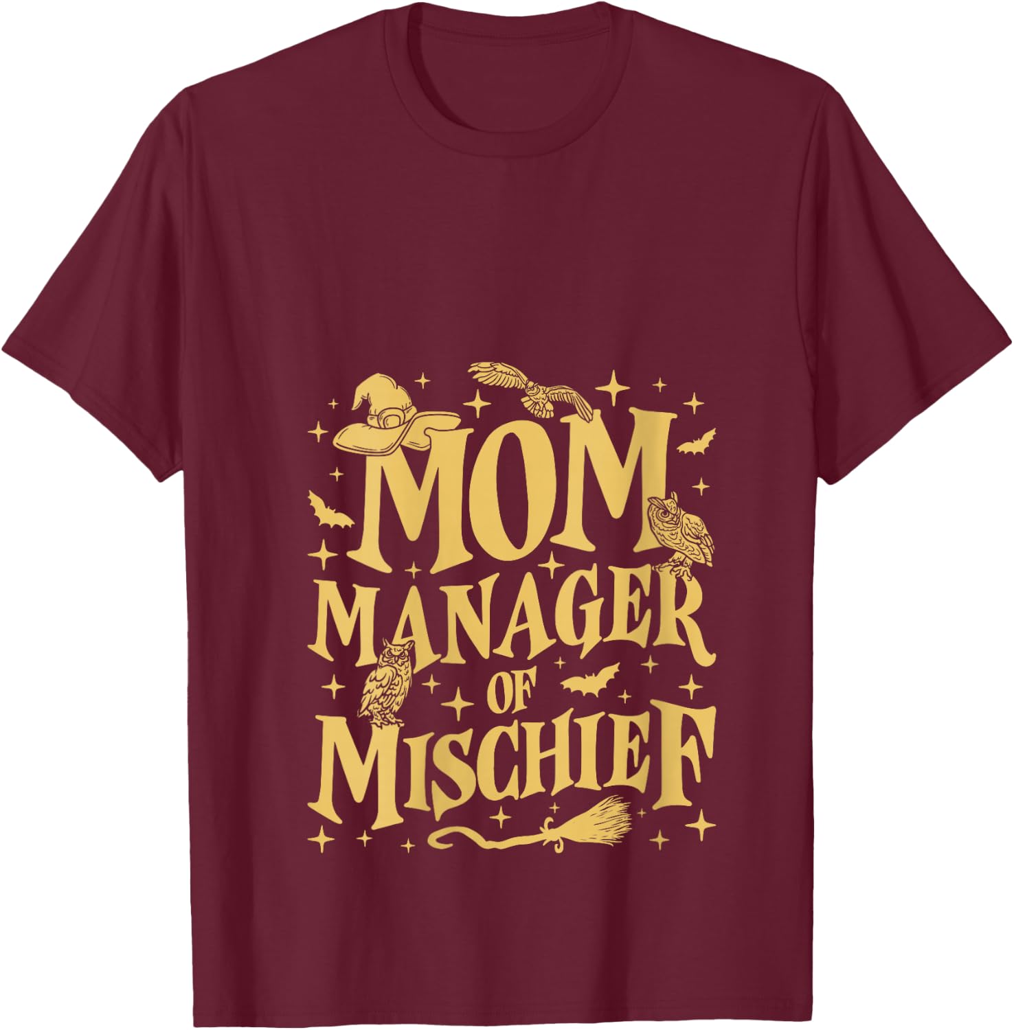 Magical Mom Manager of Mischief Mothers Day Mommy Funny Mama V-Neck T-Shirt - T-Shirt | Maroon