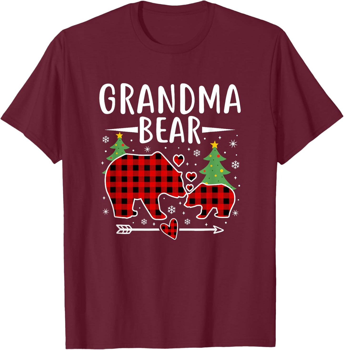 Grandma Bear Christmas Pajama shirt Red Plaid Grandma Bear T-Shirt - T-Shirt | Maroon
