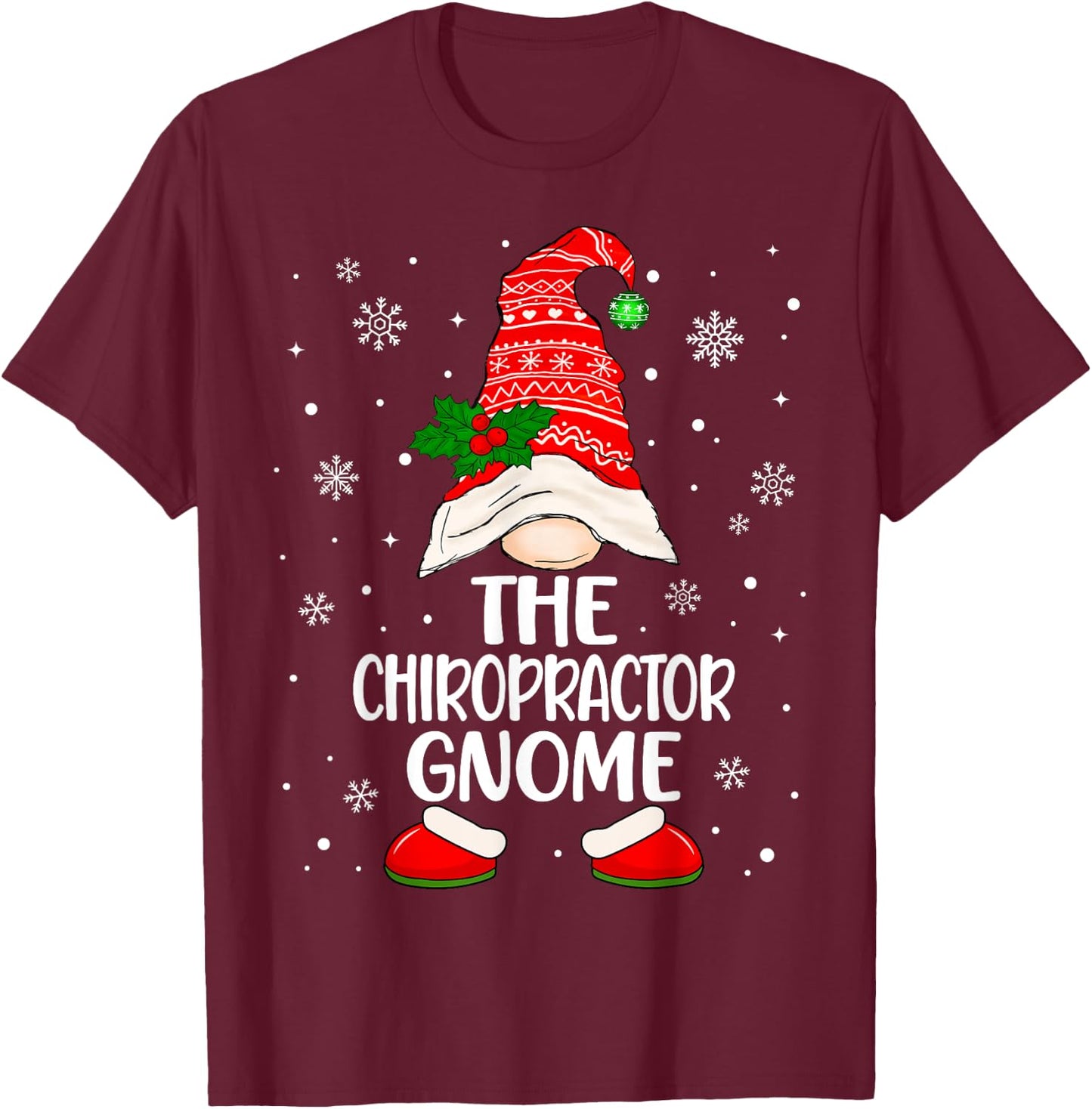Chiropractor Gnome Funny Chiropractic Christmas Pajama T-Shirt - T-Shirt | Maroon