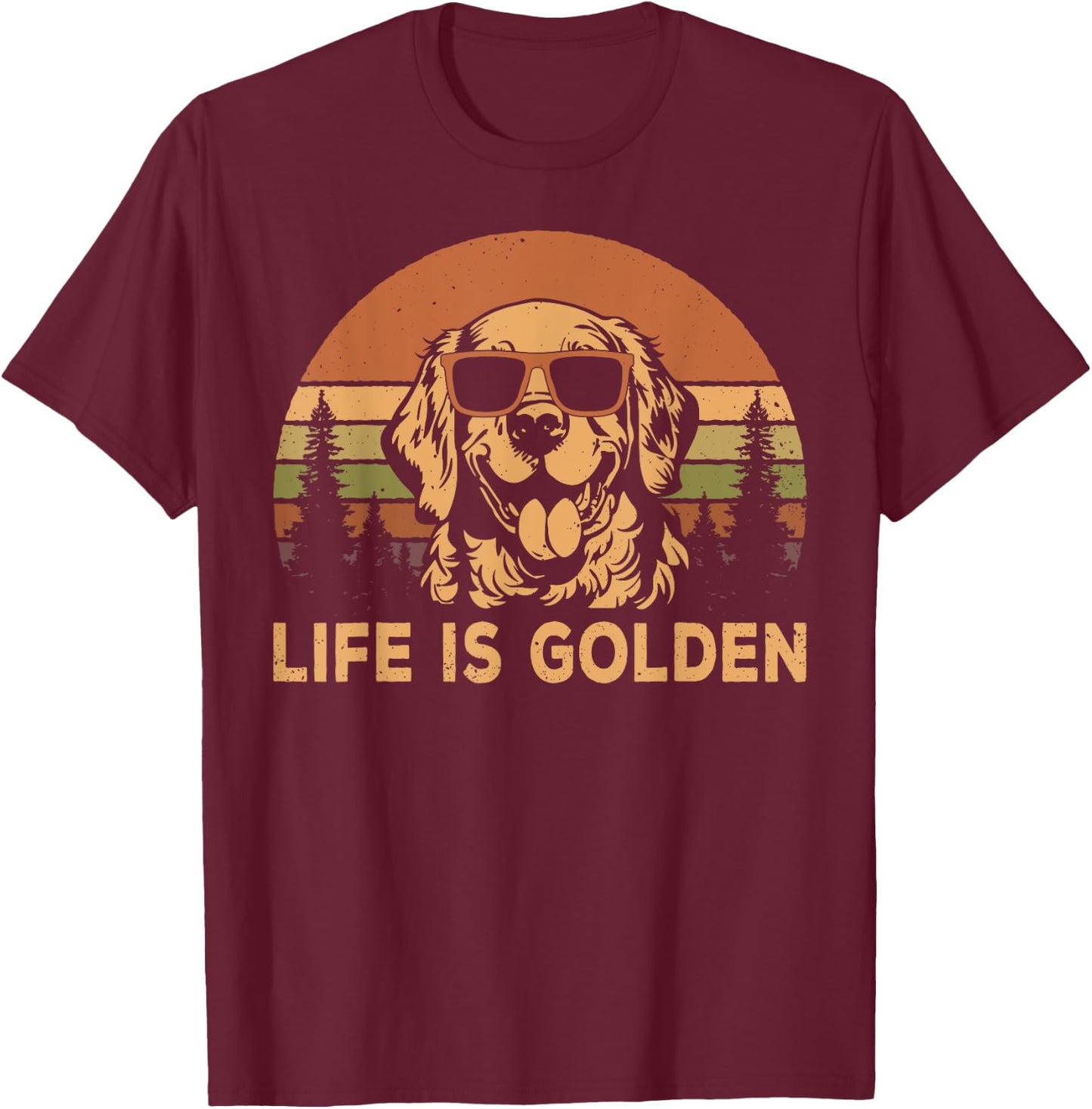 Vintage Golden Retriever Dog Life Is Golden Funny Dog T-Shirt - T-Shirt | Maroon
