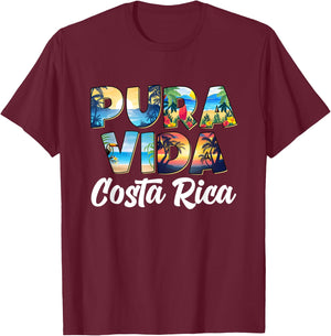 Pura Vida Costa Rica Souvenir - Cool Travel Central America , Black, S T-Shirt - T-Shirt | Maroon