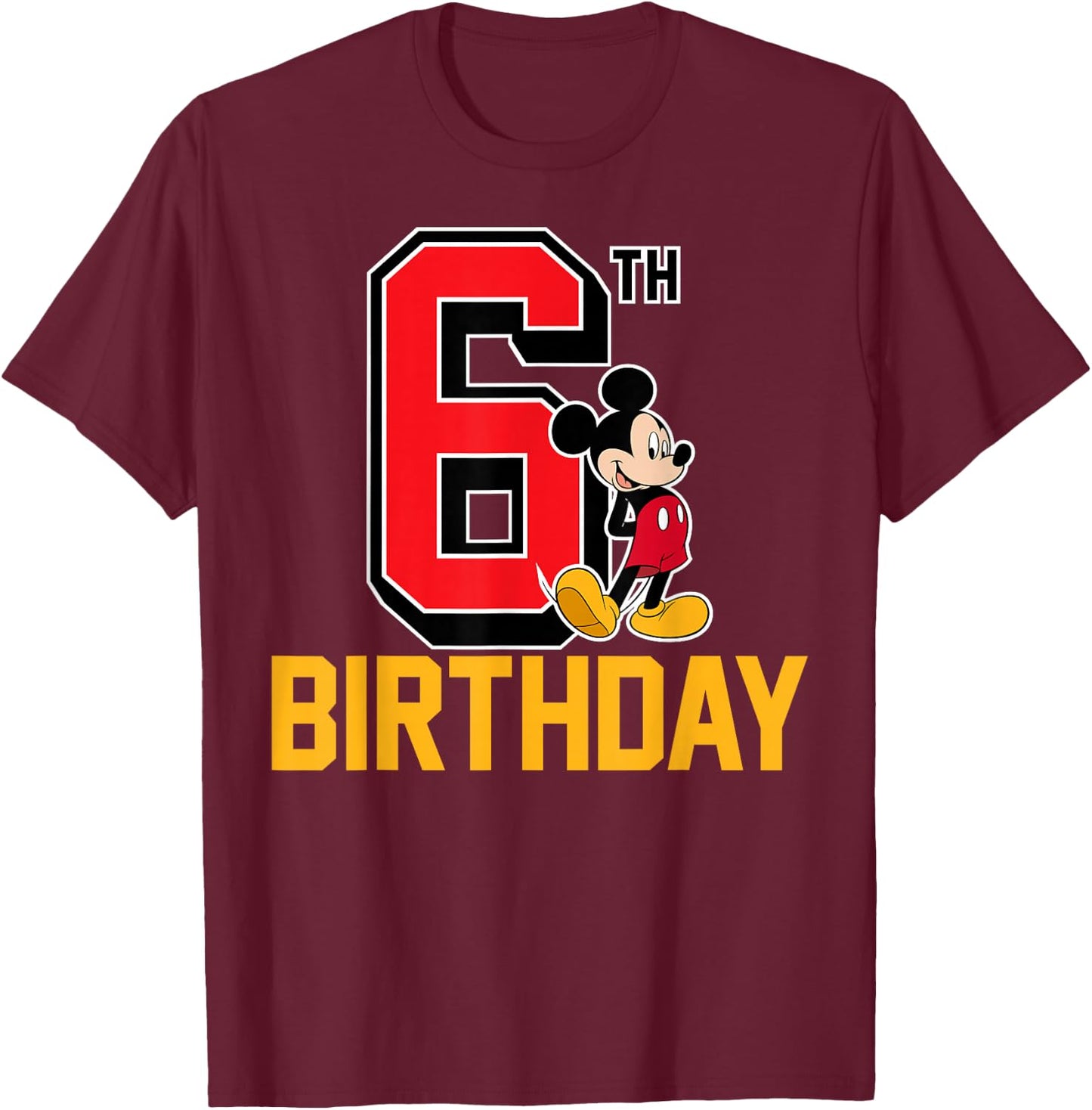 Disney - Mickey Mouse My 6th Birthday T-Shirt - T-Shirt | Maroon