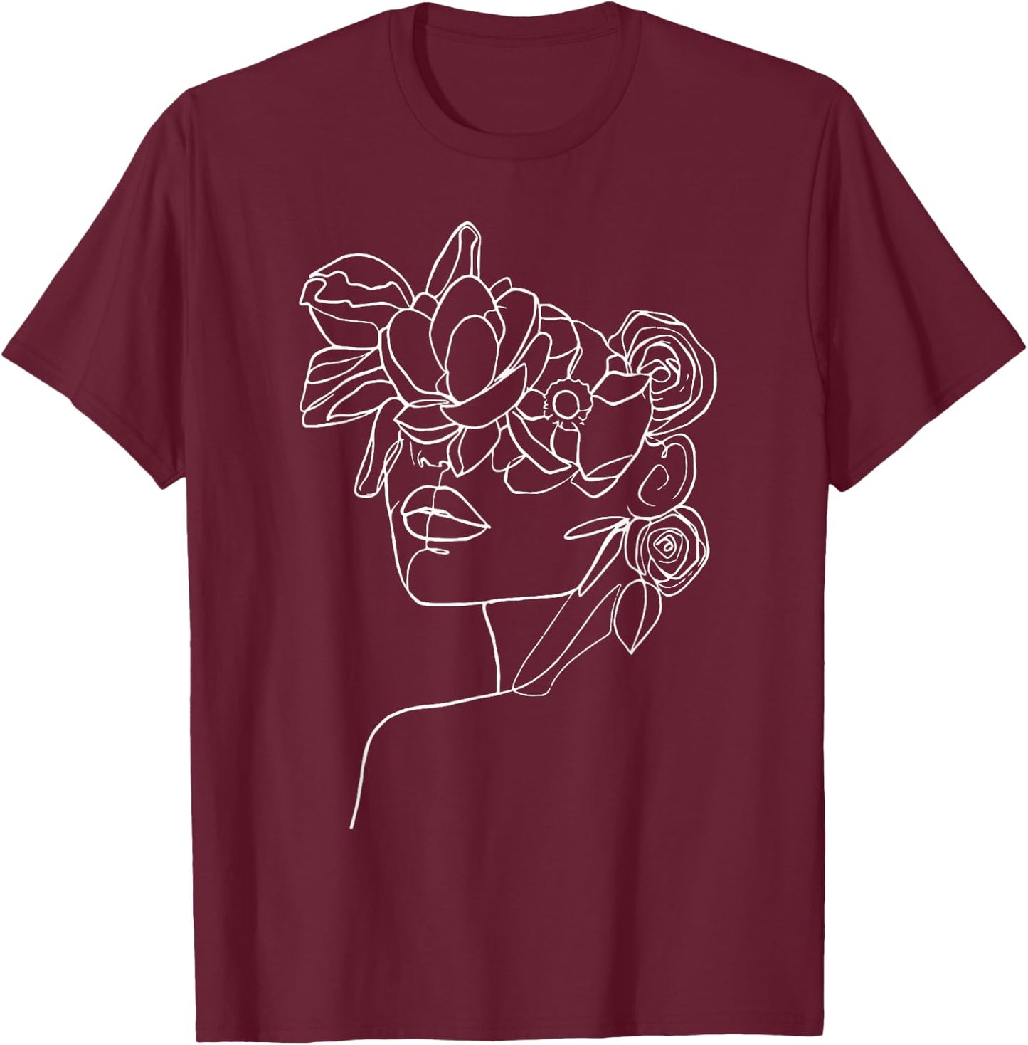 Modern Line Art Woman Face Design Elegant Minimalist T-Shirt - T-Shirt | Maroon