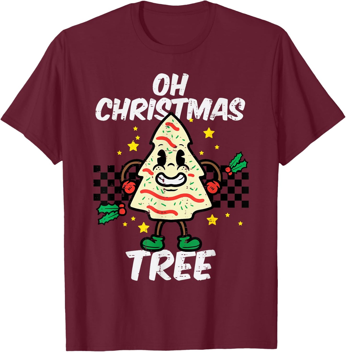 Oh Christmas Tree Cake Retro Groovy Xmas Men Women Kids T-Shirt - T-Shirt | Maroon