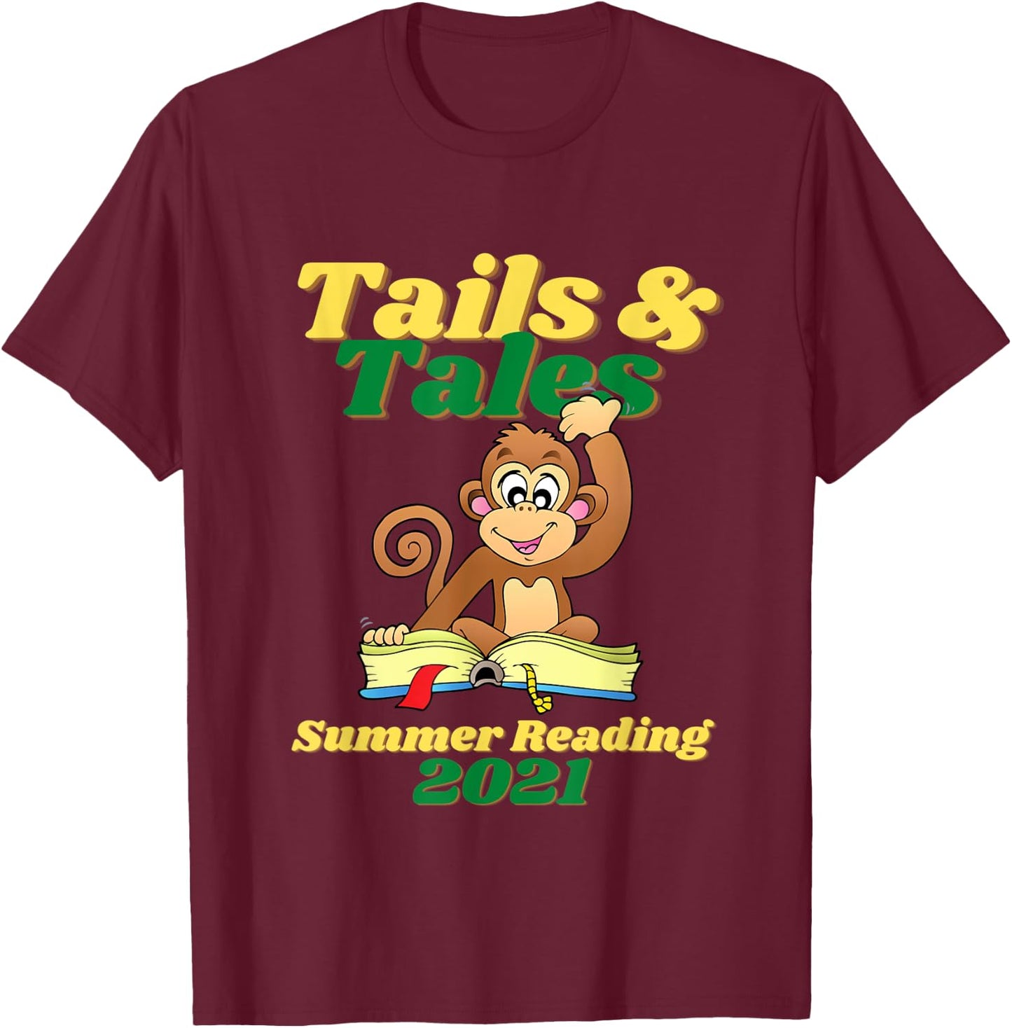 Tails and Tales Summer Reading 2021 Monkey Library Prize T-Shirt - T-Shirt | Maroon