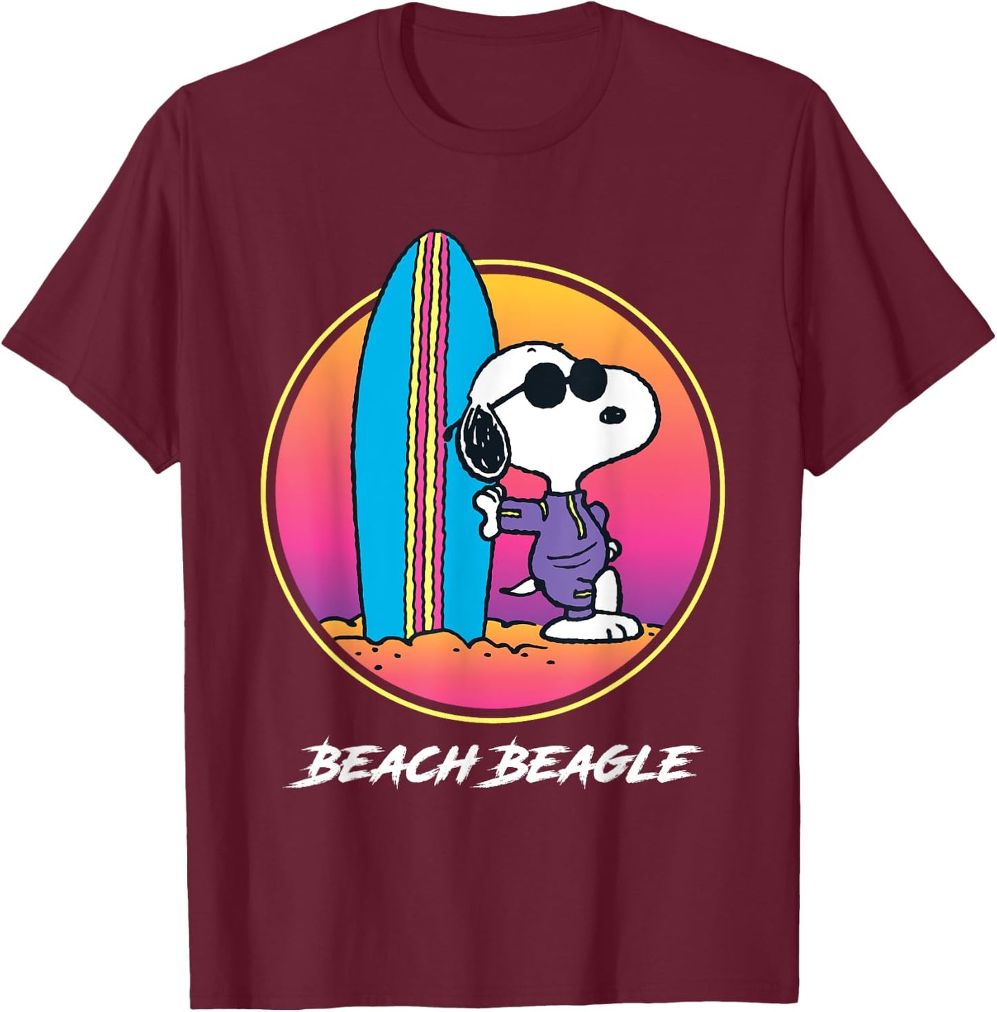 Peanuts Beach Beagle Surf Snoopy T-Shirt - T-Shirt | Maroon