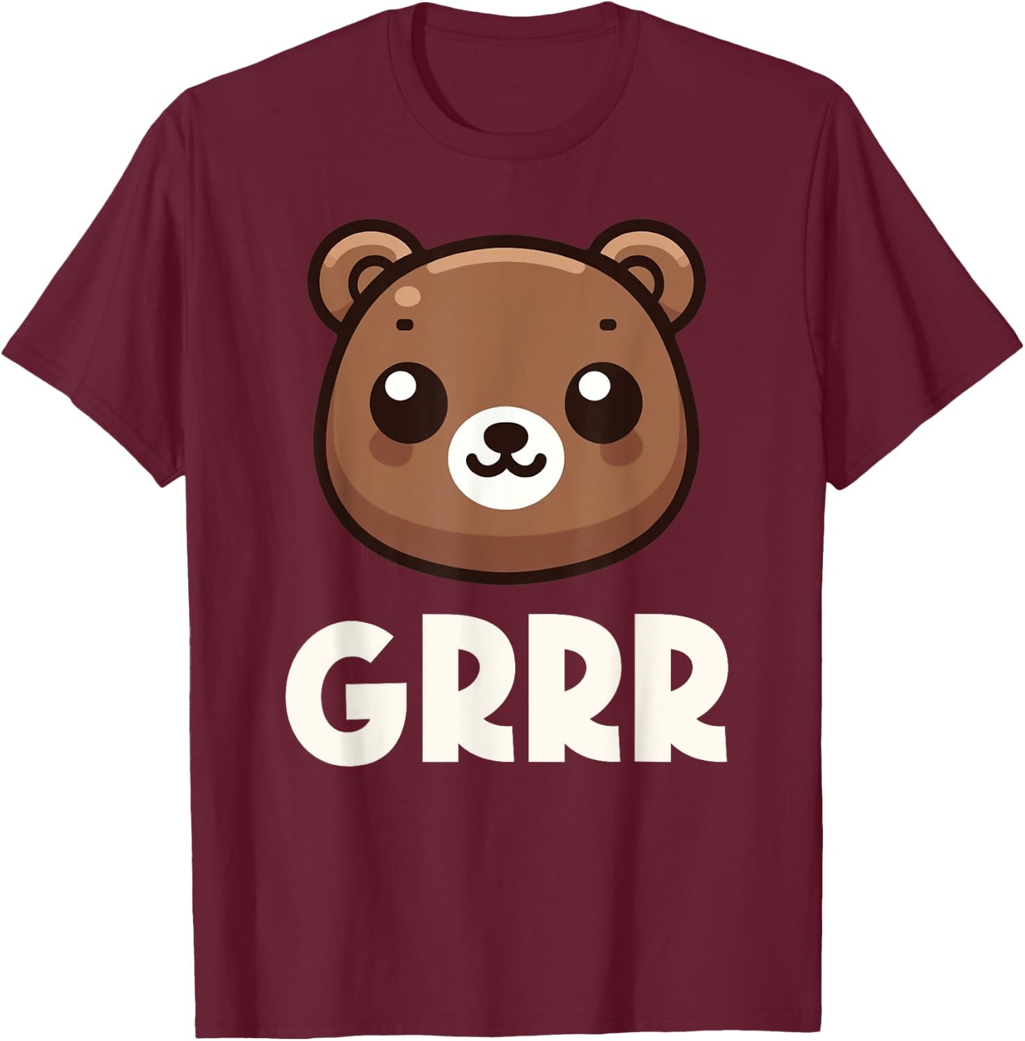 Cute Kawaii Bear Grr Kids Boys Girls Graphic T-Shirt - T-Shirt | Maroon