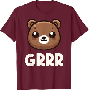 Cute Kawaii Bear Grr Kids Boys Girls Graphic T-Shirt - T-Shirt | Maroon