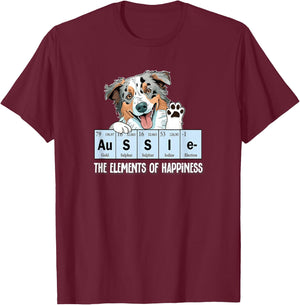Funny Elements of Happiness Blue Merle Aussie Lover T-Shirt - T-Shirt | Maroon