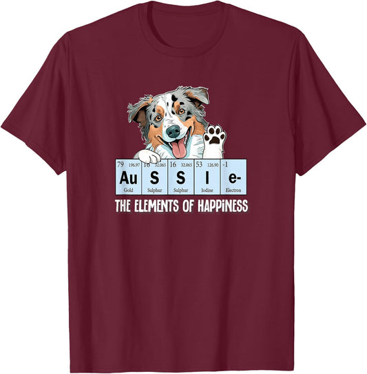 Funny Elements of Happiness Blue Merle Aussie Lover T-Shirt - T-Shirt | Maroon