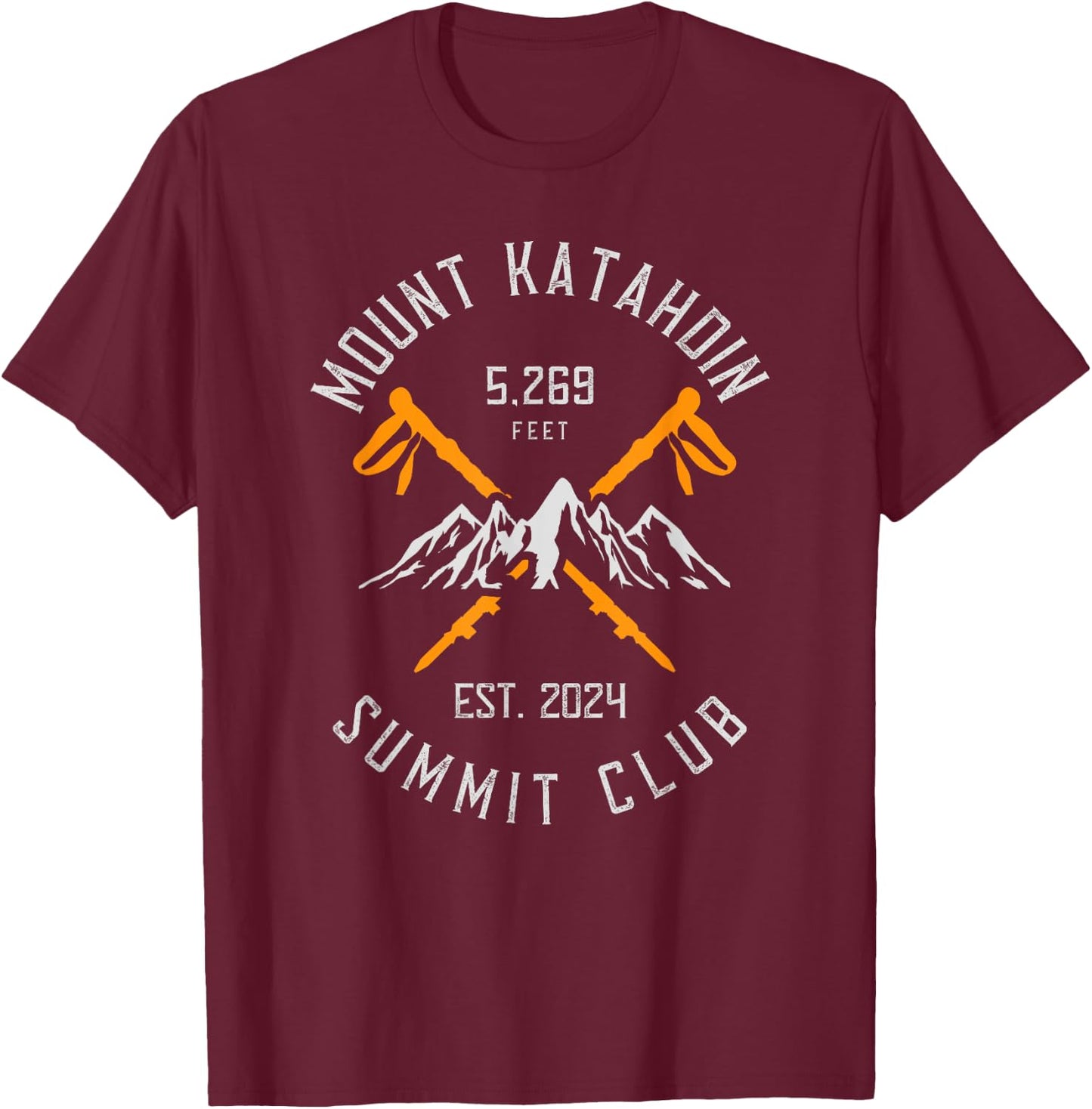 Mount Katahdin Mountain Hiking Est 2024 T-Shirt - T-Shirt | Maroon