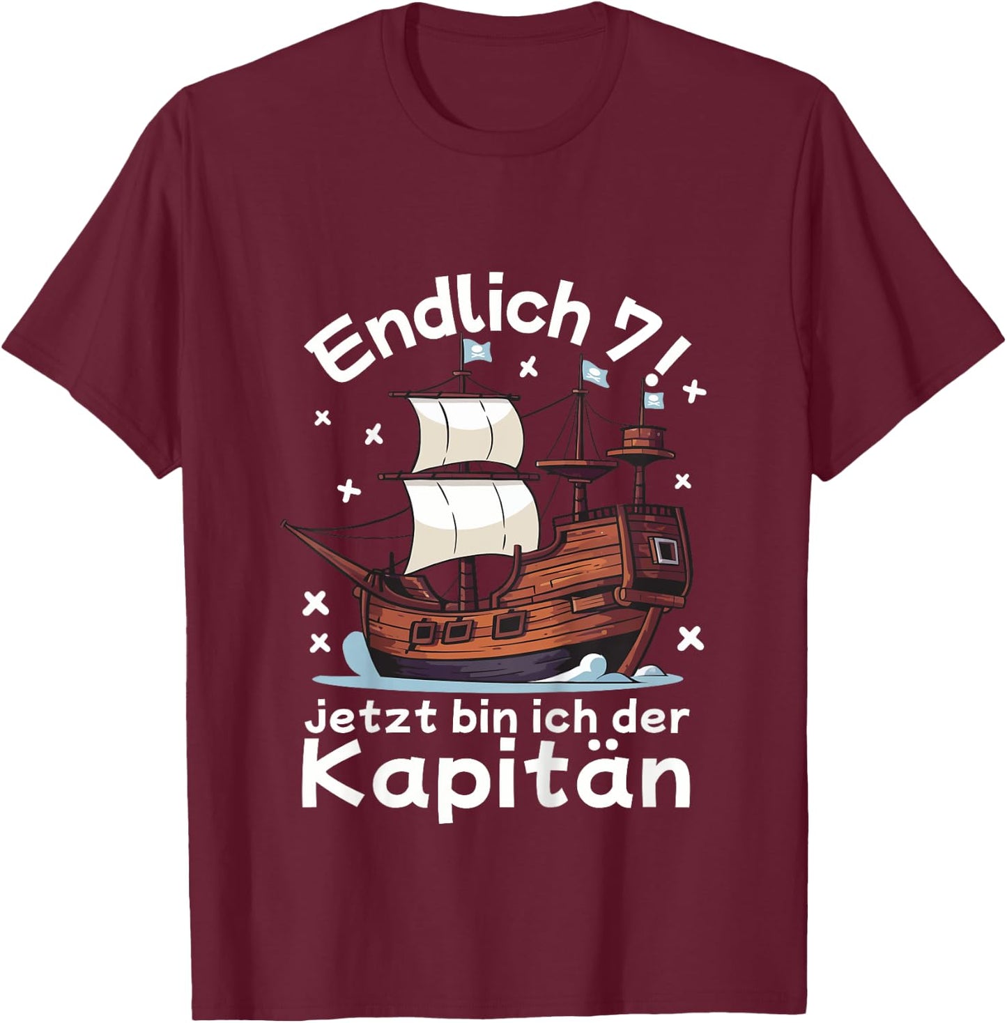 Kinder 7. Geburtstag Piraten Endlich 7 Junge 7 Jahre Piratenschiff T-Shirt - T-Shirt | Maroon