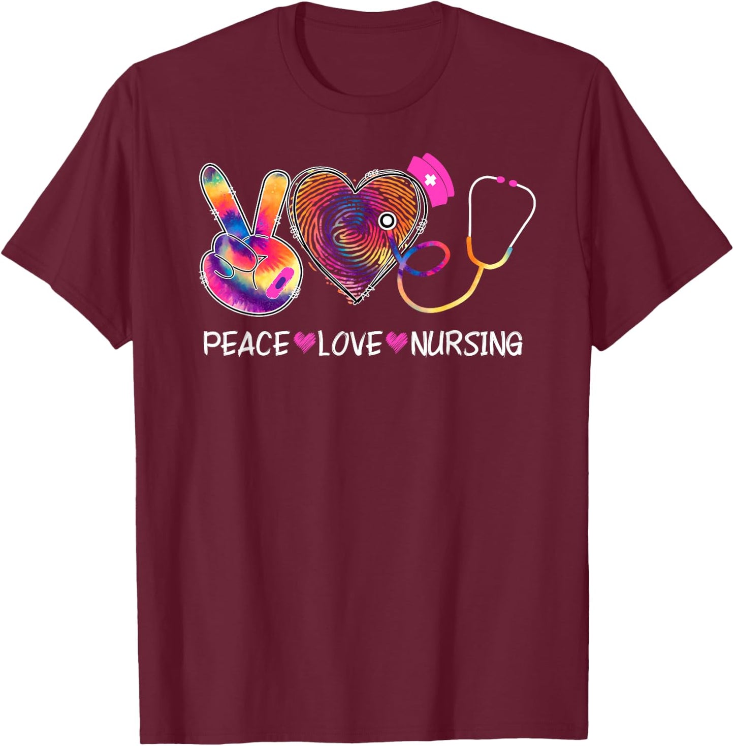Peace Love Nursing Happy Nurse Week Day On May T-Shirt - T-Shirt | Maroon
