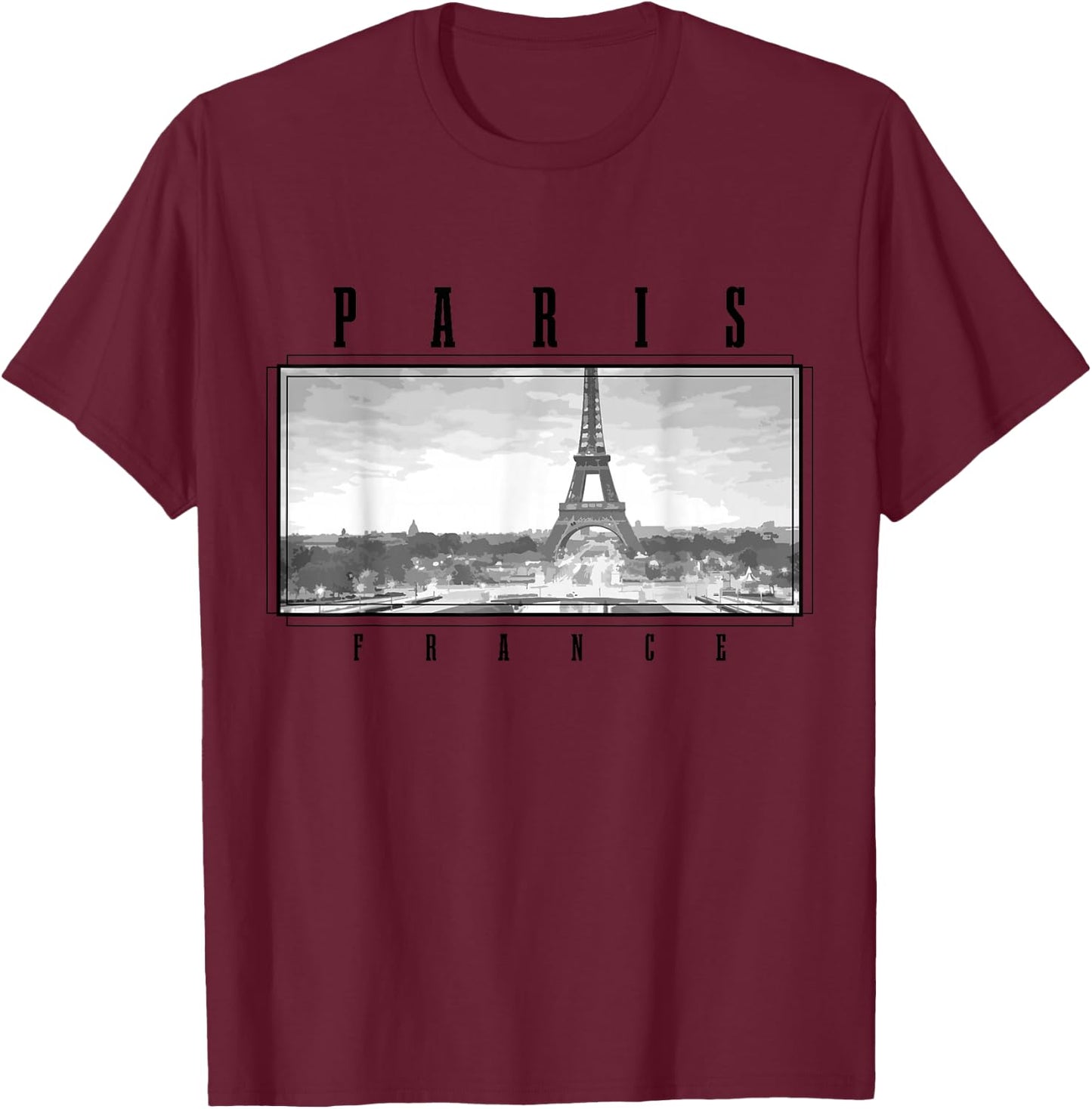 Paris Eiffel Tower Skyline Vintage Souvenir France T-Shirt - T-Shirt | Maroon