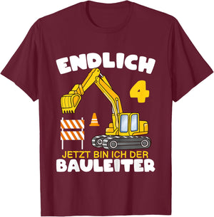 Children's 4th Birthday with German Text "Endlich 4th Birthday", black T-Shirt - T-Shirt | Maroon