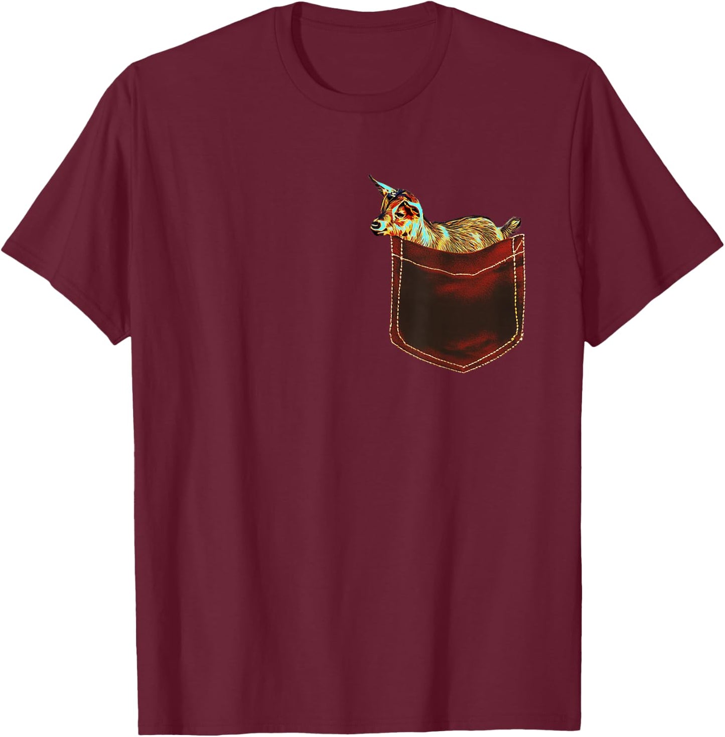 Goat Shirt - Cute Goat in Pocket Men Women Kids Goat Lover T-Shirt - T-Shirt | Maroon