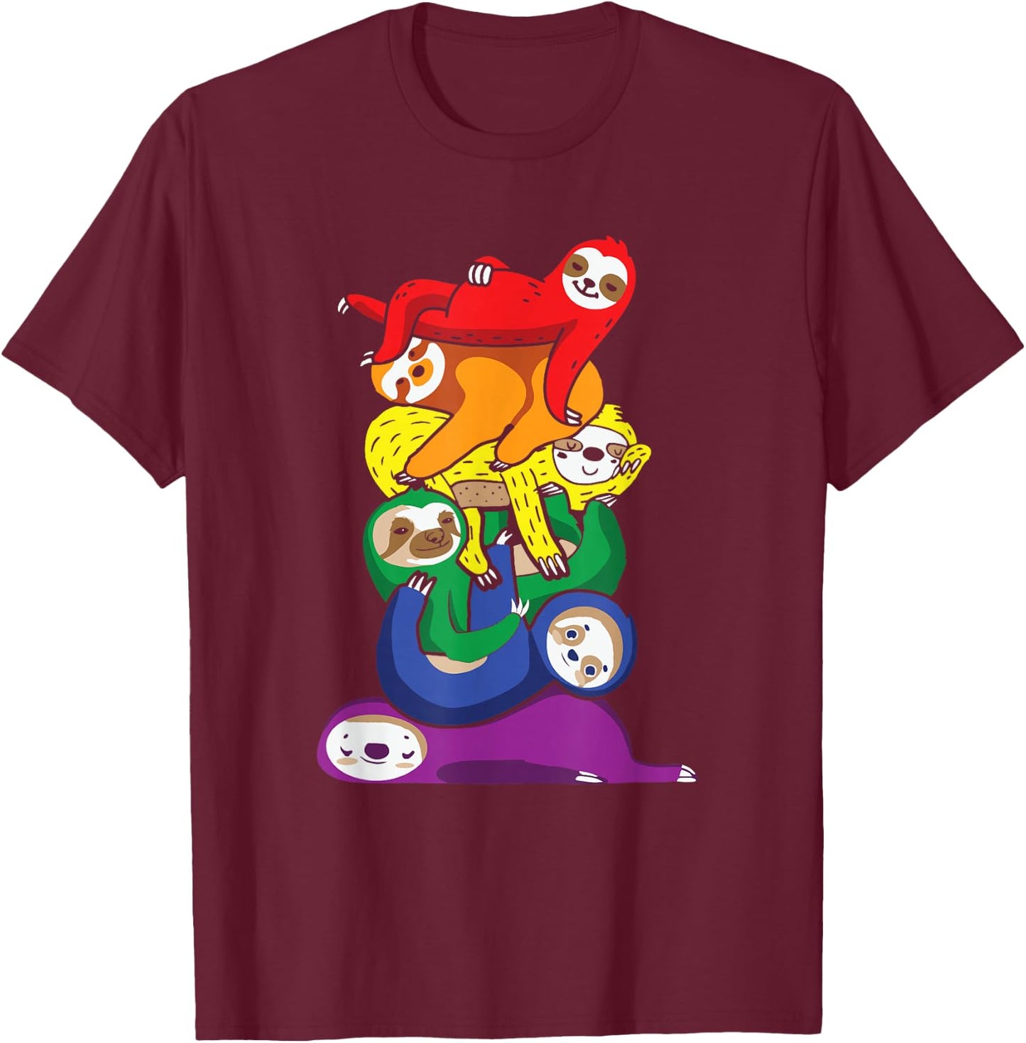Funny LGBT Sloth Stack Rainbow Gay Pride For Sloth Lover T-Shirt - T-Shirt | Maroon