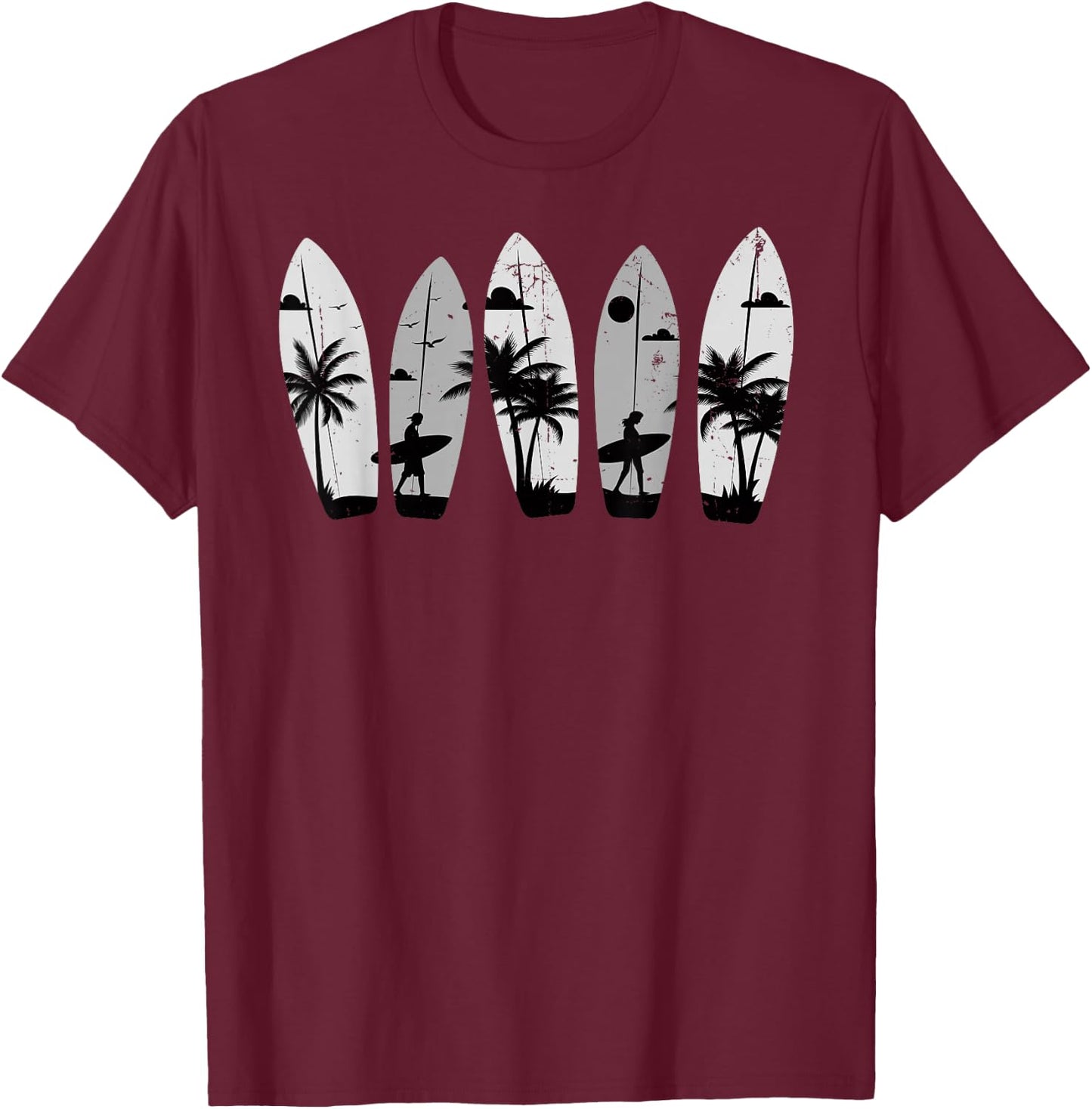 Surfboard Palm Trees Surfing Surfer Beach Summer Waves Surf Women Kids T-Shirt - T-Shirt | Maroon