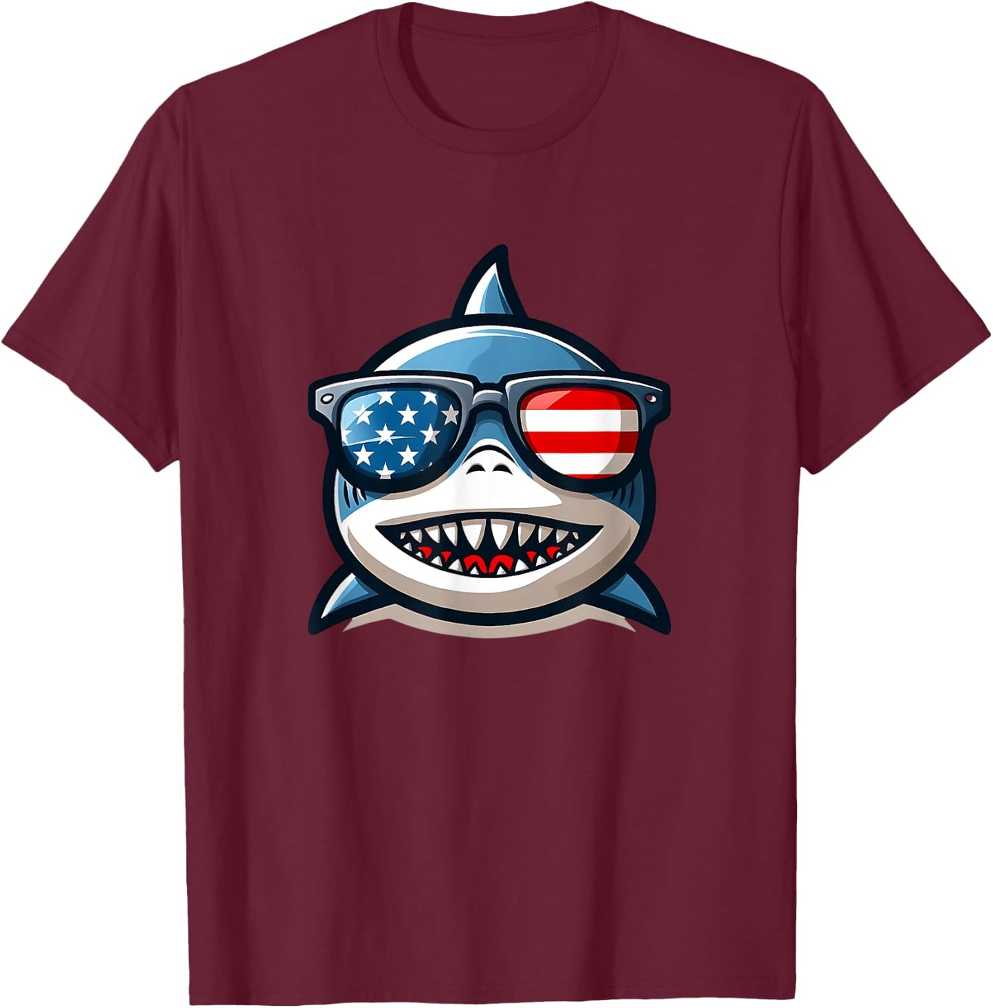 4th Of July Funny Shark Lover Patriotic Shark T-Shirt - T-Shirt | Maroon