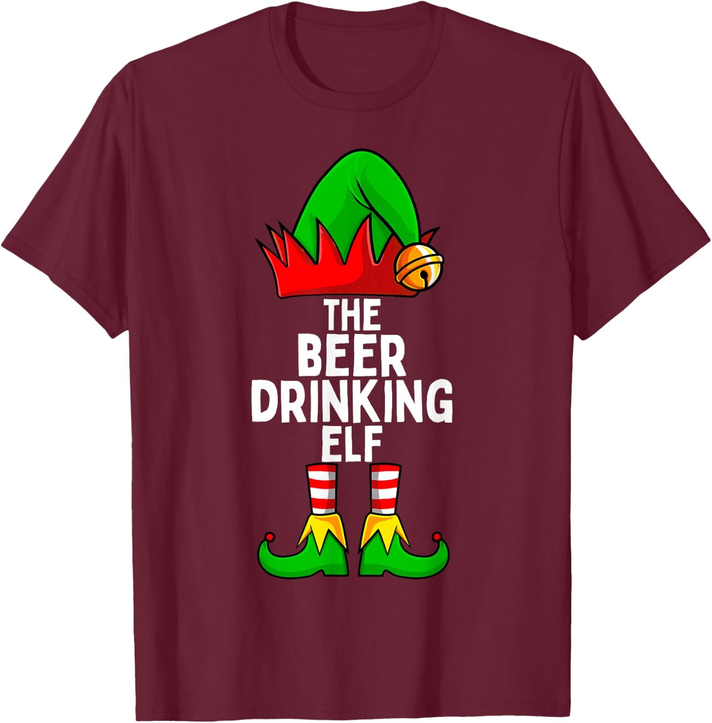 Beer Drinking Elf Matching Family Christmas T-Shirt - T-Shirt | Maroon
