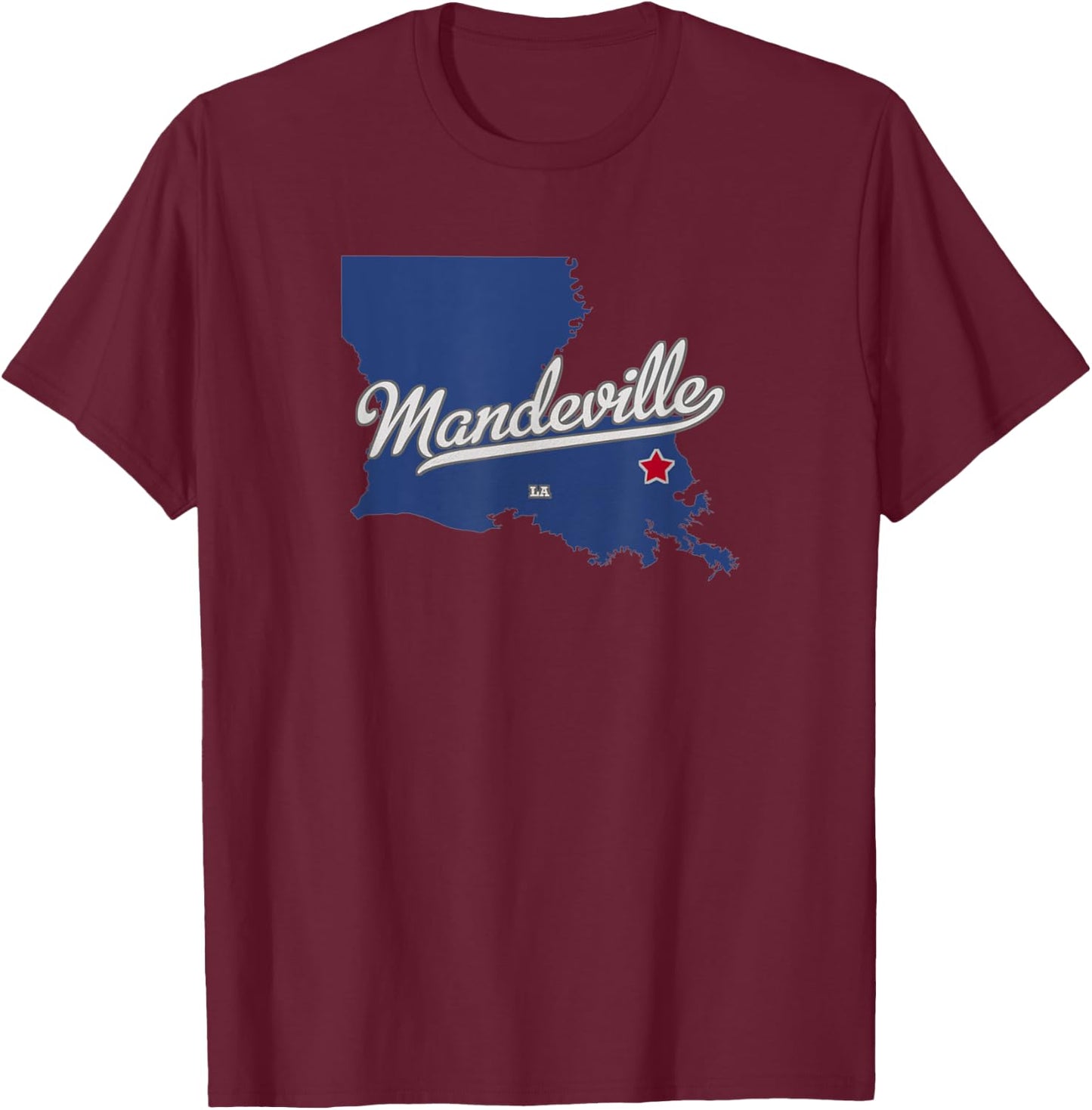 Mandeville Louisiana LA Map T-Shirt - T-Shirt | Maroon