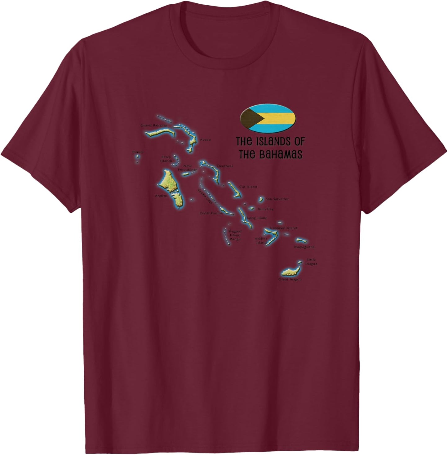 Bahamas, The Islands of, Map T-Shirt - T-Shirt | Maroon