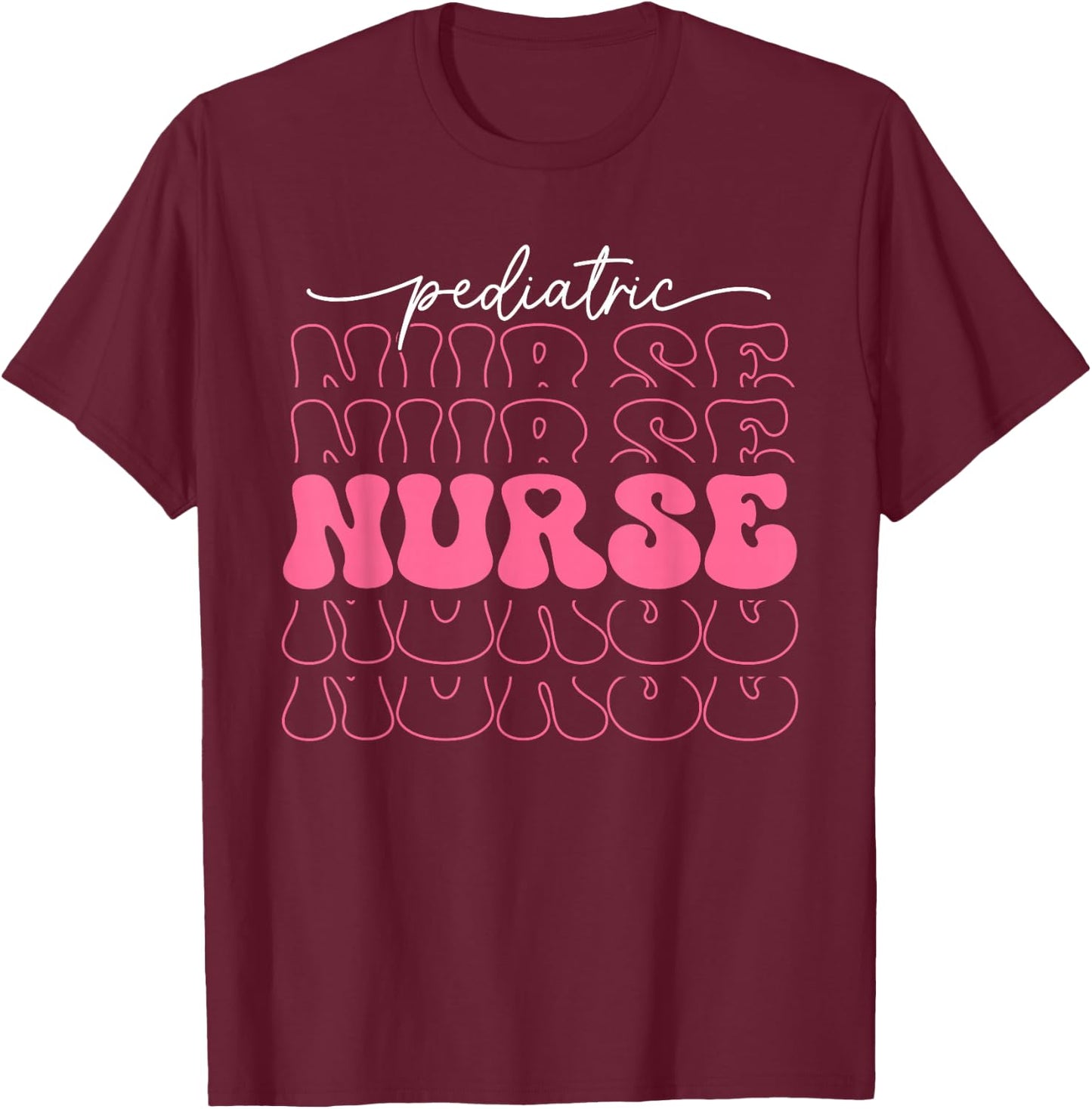 Retro Pediatric Nurse Cute Valentines Day Hearts Stethoscope T-Shirt - T-Shirt | Maroon