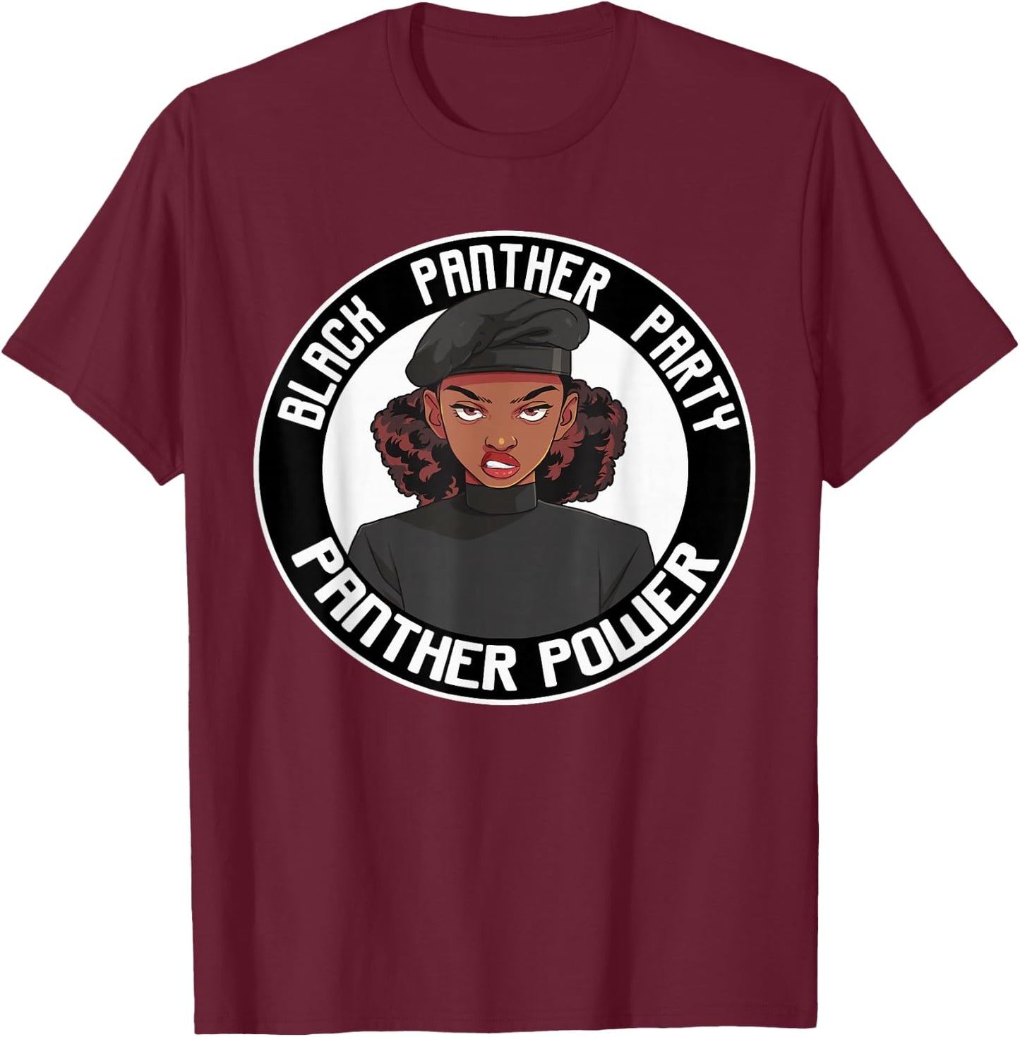 Black History Month Panther Party Logo Afro Hair 1966 T-Shirt - T-Shirt | Maroon