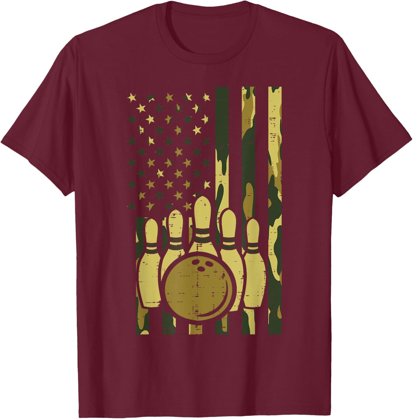 Bowling Camo American Flag Patriotic Bowler Women Men Kids T-Shirt - T-Shirt | Maroon