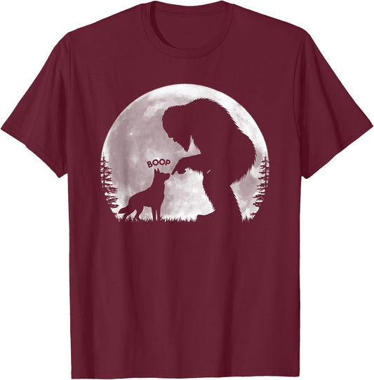Fun Hand Boop Nose Bigfoot Sasquatch German Shepherd Moon T-Shirt - T-Shirt | Maroon