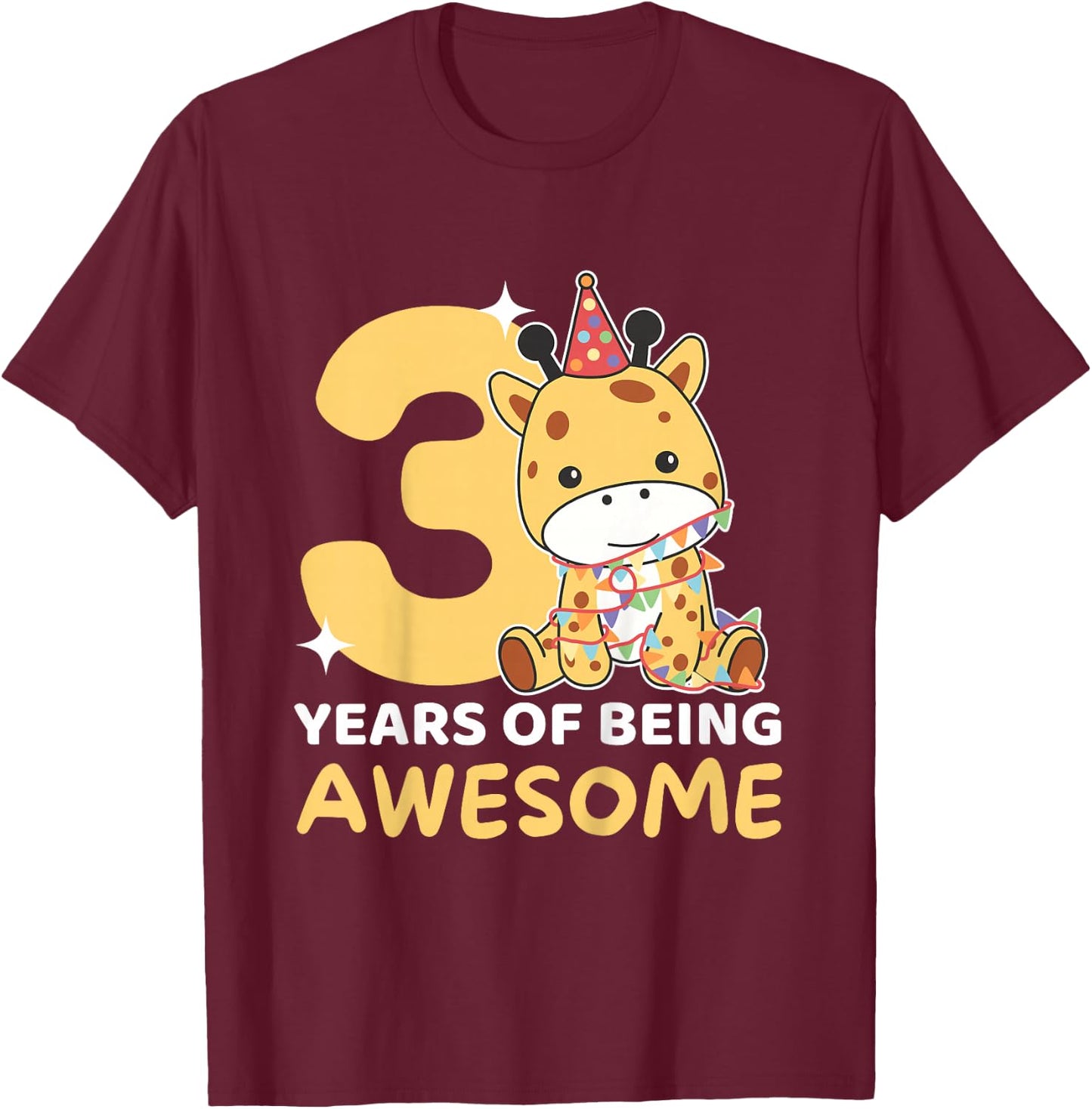 Giraffe For 3rd Birthday For Children Three Years Old T-Shirt - T-Shirt | Maroon