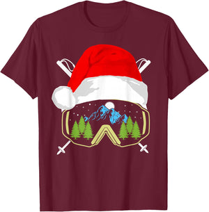 Skiing Christmas Santa Apparel Kids Snowboard Pajama T-Shirt - T-Shirt | Maroon