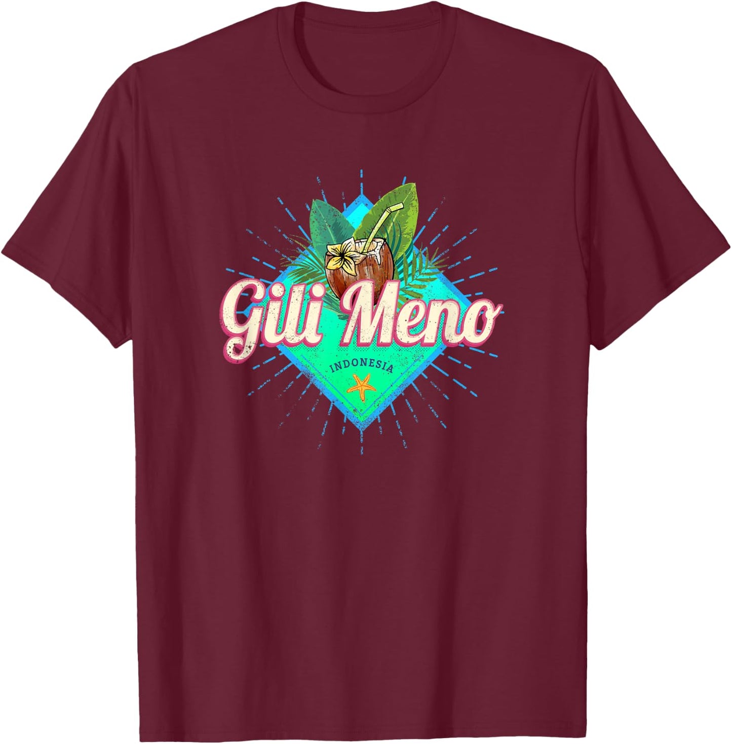 Gili Meno Lombok Retro Island Indonesia Vintage Souvenir T-Shirt - T-Shirt | Maroon