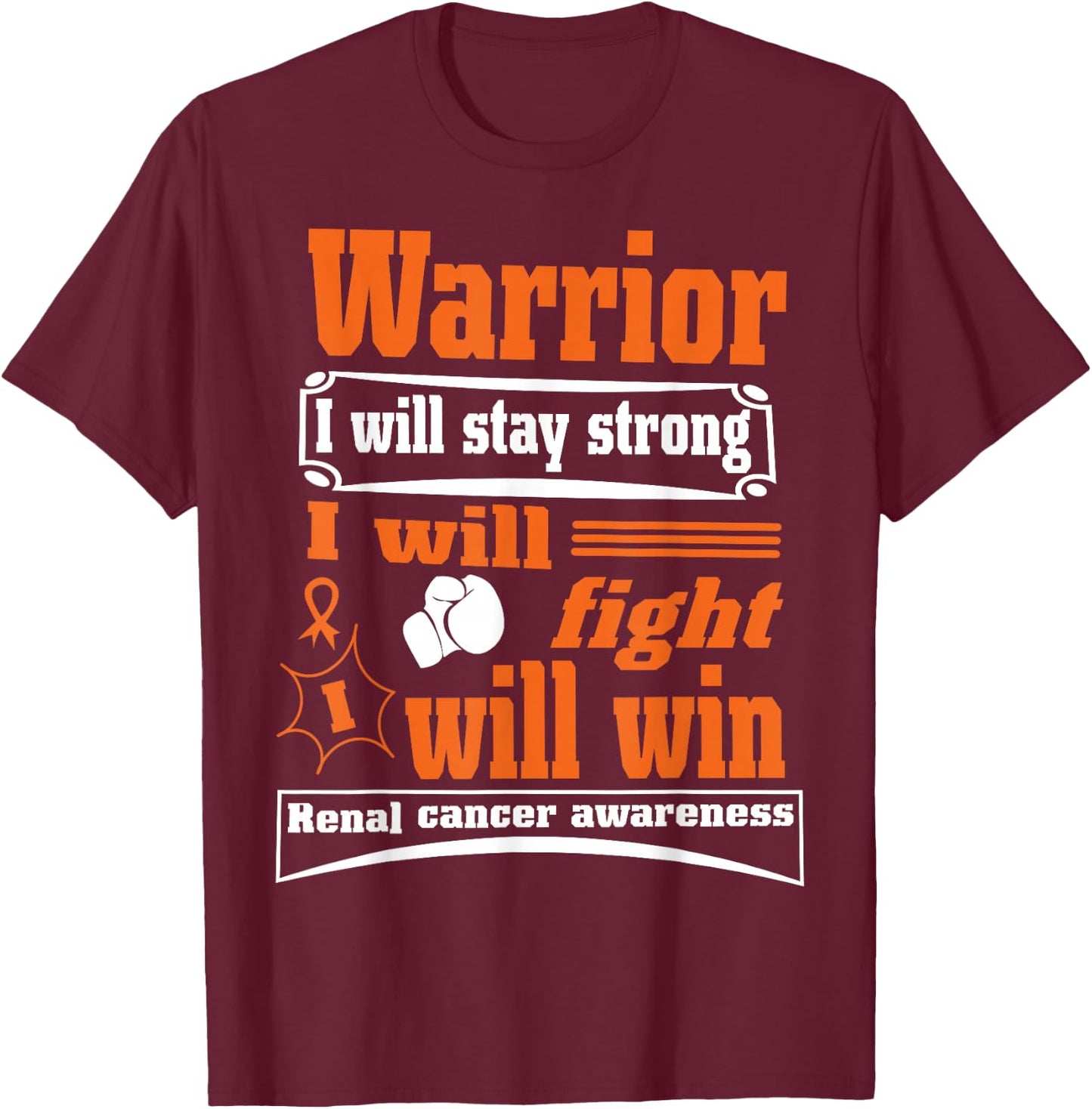 Kidney Cancer Awareness Gifts Renal Cure -Adults, -Kids Black Cotton 65%, Polyester 35% Modern Mandarin Collar Short Sleeve T-Shirt - T-Shirt | Maroon