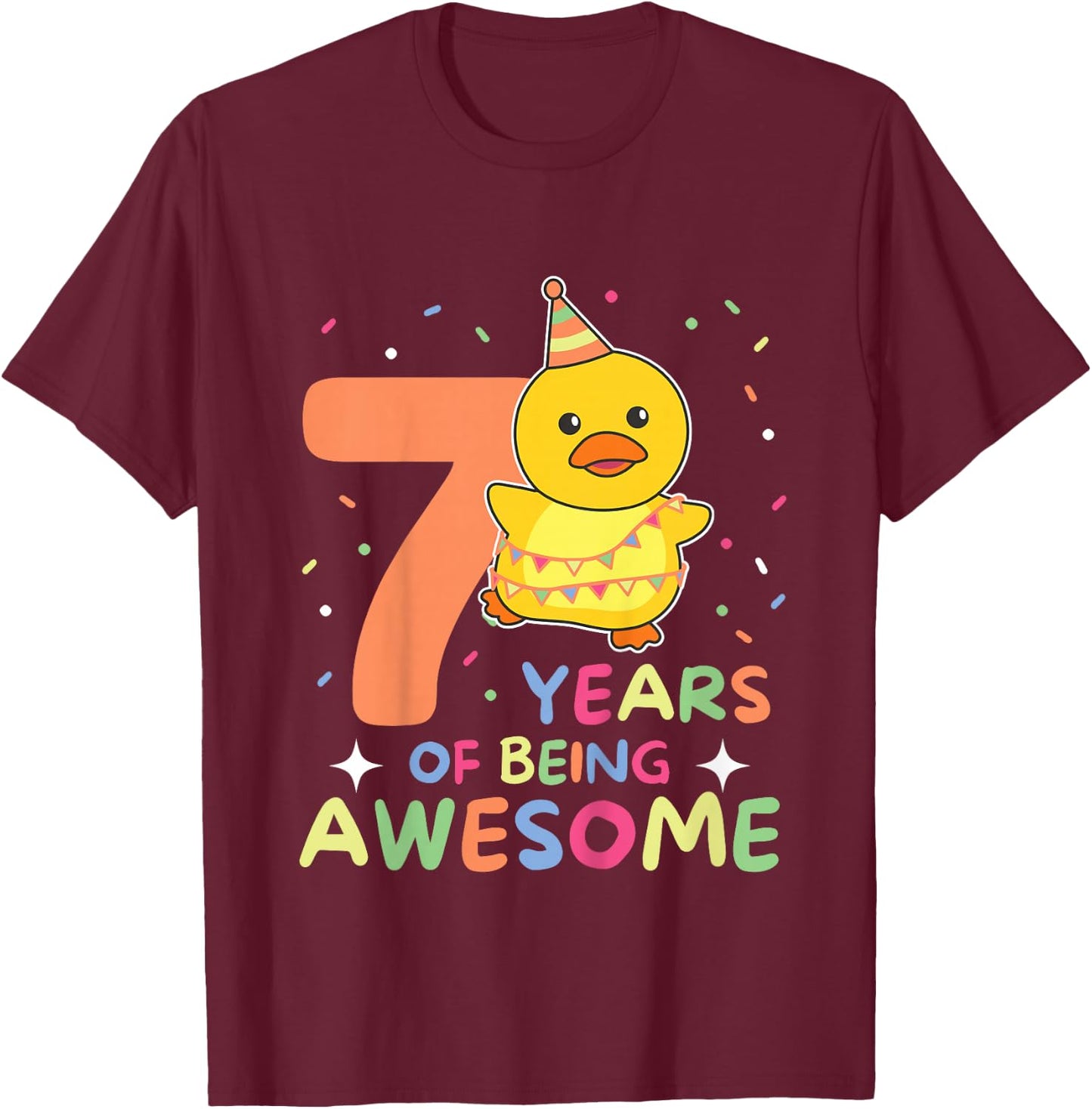 Duck For 7th Birthday Children Seven Years Old Duck T-Shirt - T-Shirt | Maroon