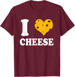 I Love Cheese Cheese Heart Design T-Shirt - T-Shirt | Maroon