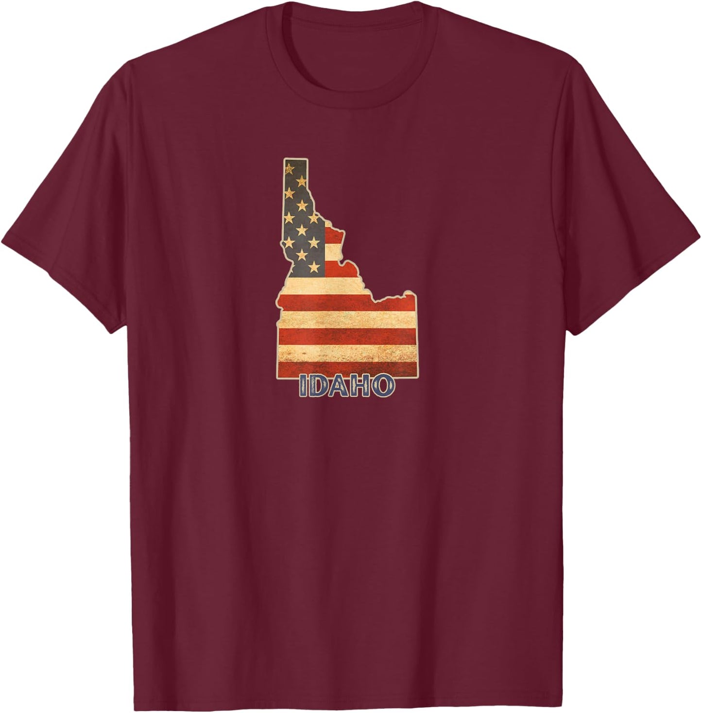Distressed Vintage Idaho American 4th of July Flag Design T-Shirt - T-Shirt | Maroon