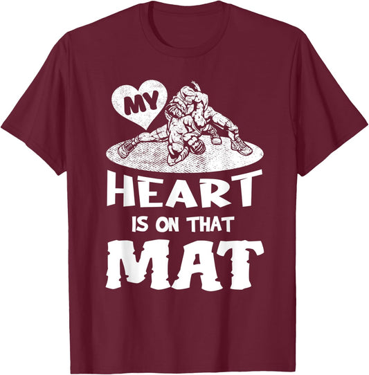 My Heart Is On That Mat Martial Arts Wrestling Mom Mama T-Shirt - T-Shirt | Maroon