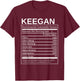 Keegan Facts Label Funny Name Personality Design T-Shirt - T-Shirt | Maroon